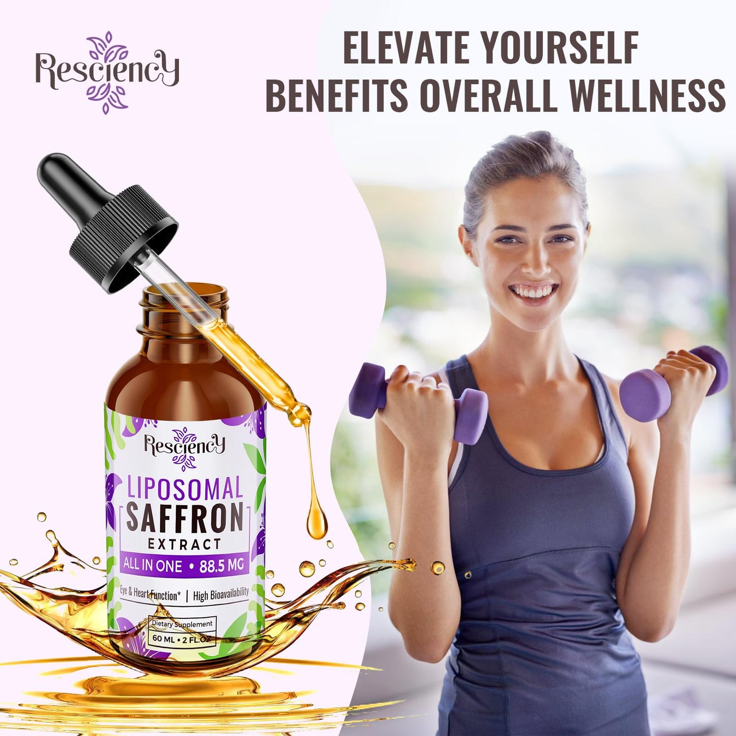 Saffron Supplements - 88.5 mg Saffron Extract Better Bioavailability Liposomal Drops for Mood, Energy, Vision & Focus with Ashwagandha, Turmeric, Magnesium, Zinc, Vitamin B12 & D3, 60 ml, 60 Servings