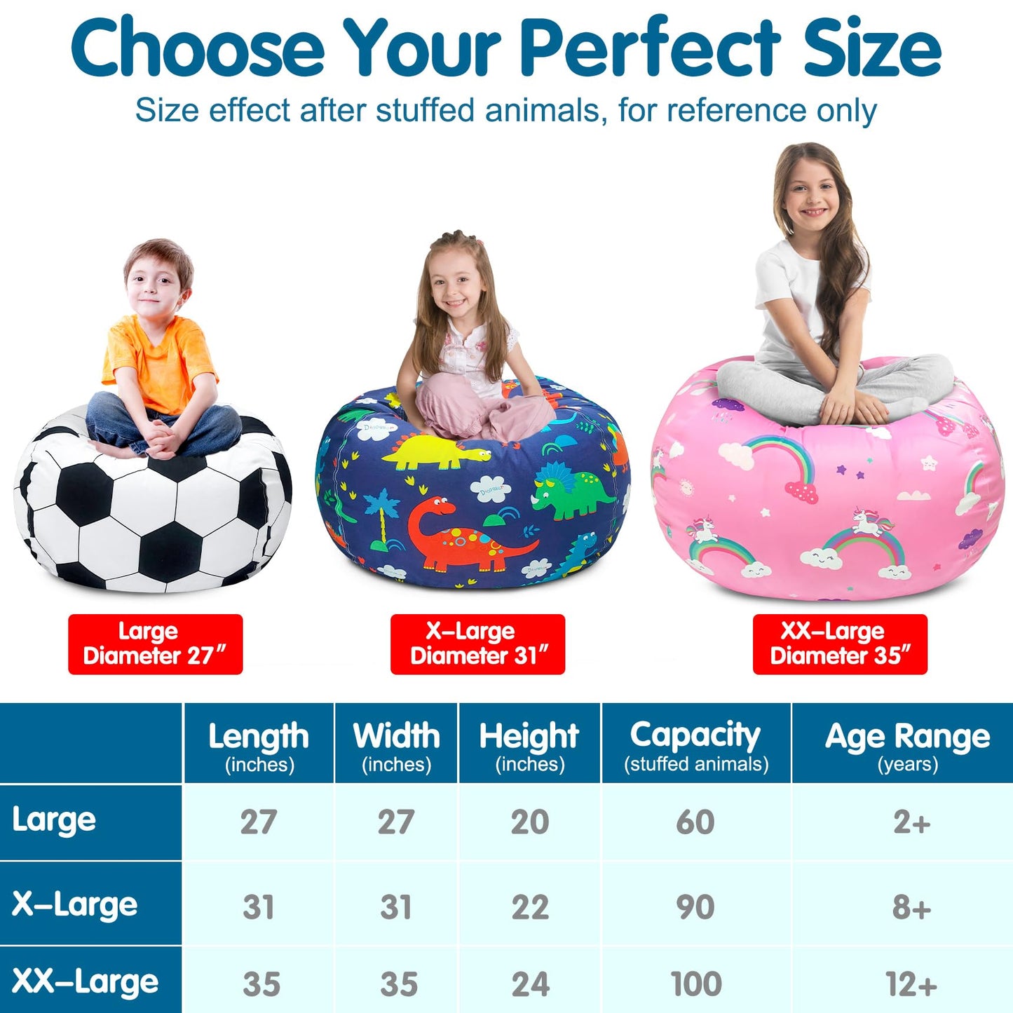 Lukeight Stuffed Animal Storage Bean Bag Chair Cover for Kids, Dinosaur Zipper Beanbag Chair Cover for Organizing Toddler and Kids' Rooms Plush Toys (Dinosaur, Large)