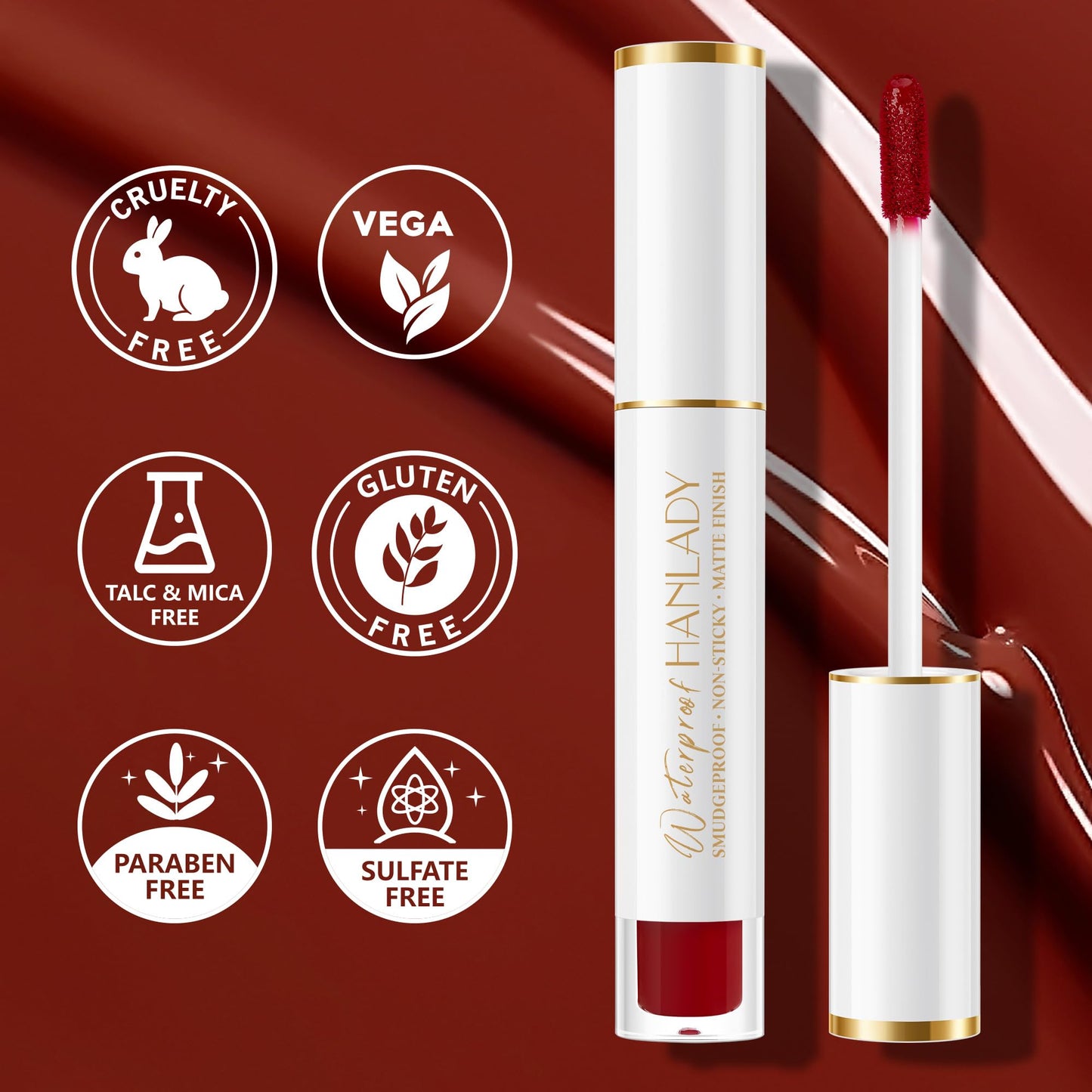 HANLADY Dark Red Lipstick Long Lasting Lipsticks for Women Pigmented Smudgeproof Transferproof Vegan Cruelty Free Lip Color, A12 Forever