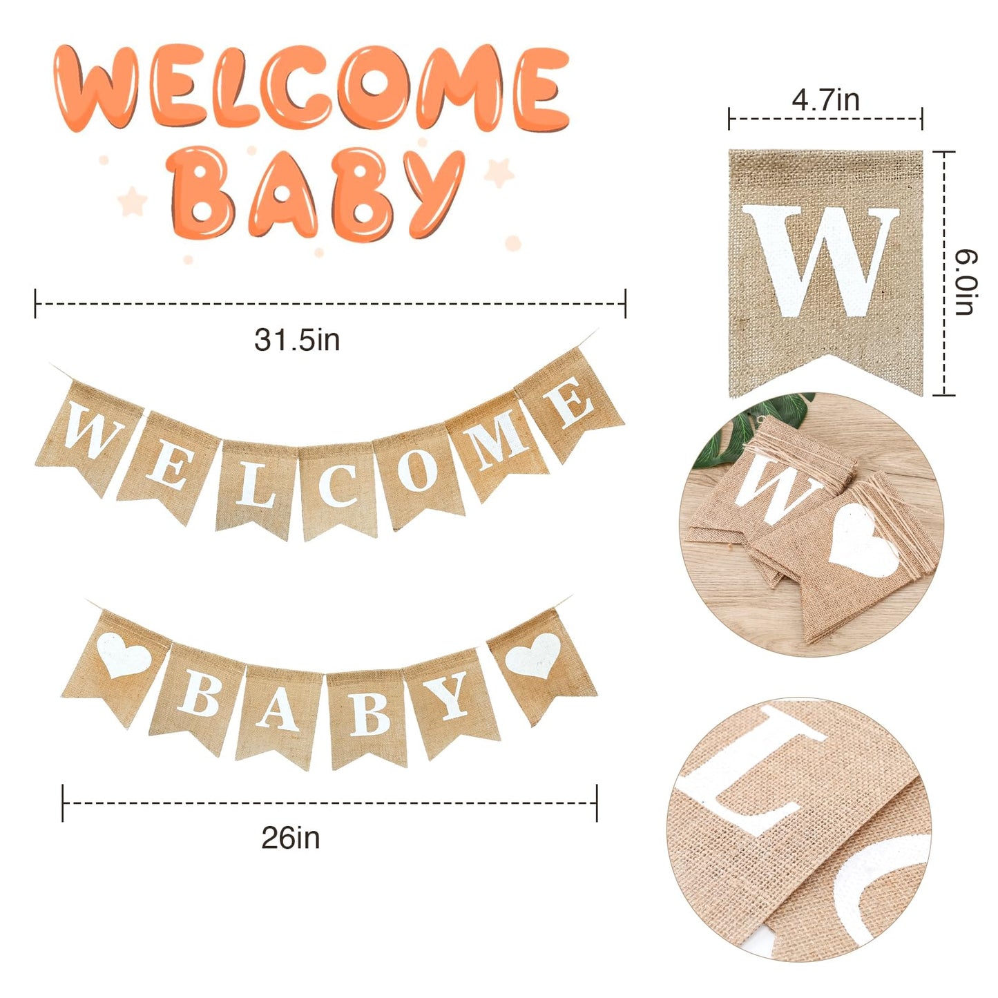 VIXAVI Welcome Baby Sign - Pre-Strung Burlap Welcome Baby Banner - Elegant Baby Announcement Sign for Boy and Girl - Newborn Birth Hospital Signs - Baby Arrival Banners - Adorable Baby Shower Decor