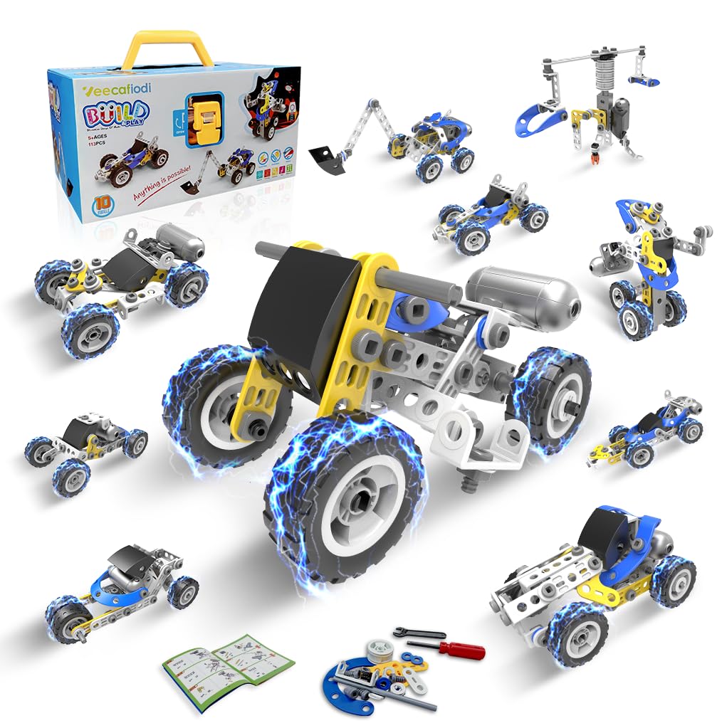 STEM Toys for 5 6 7 8+ Year Old Boy,10 in 1 Electric Building Toys for Kids Ages 4-8 5-7 6-8, Educational Racing Construction Science Kit for Boys 4-6 8-10, Creative Activities Birthday Easter Gift
