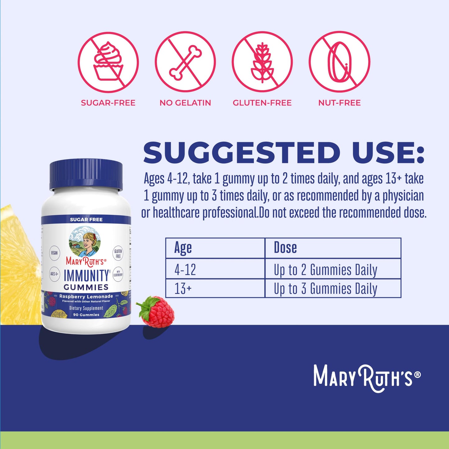 MaryRuth Organics Sugar Free Immunity Gummies | Powerful Blend | Elderberry Vitamin C & Zinc | Vitamin D3 & Echinacea | Immune Support Supplement | Gummies for Kids & Adults | Vegan | Non GMO | 90ct