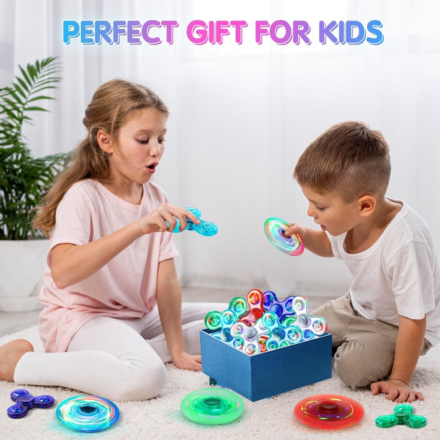 Fidget Spinner for Kids 2 Pack, Light up Sensory Fidget Toys Adults Kids 4-8-12 with Autism ADHD, Easter Egg Fillers Basket Stuffers Classroom Prizes Party Favors, Glow Spinners Stress Anxiety Relief