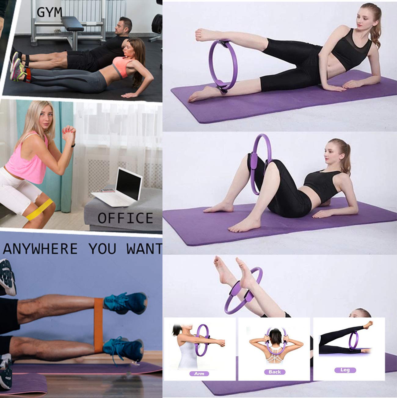 YXILEE Pilates Ring Circle Set - Workout at Home Workout Equipment Women - Booty Bands Stretching Equipment Pilates Mini Exercise Ball for Legs Arms and Thighs