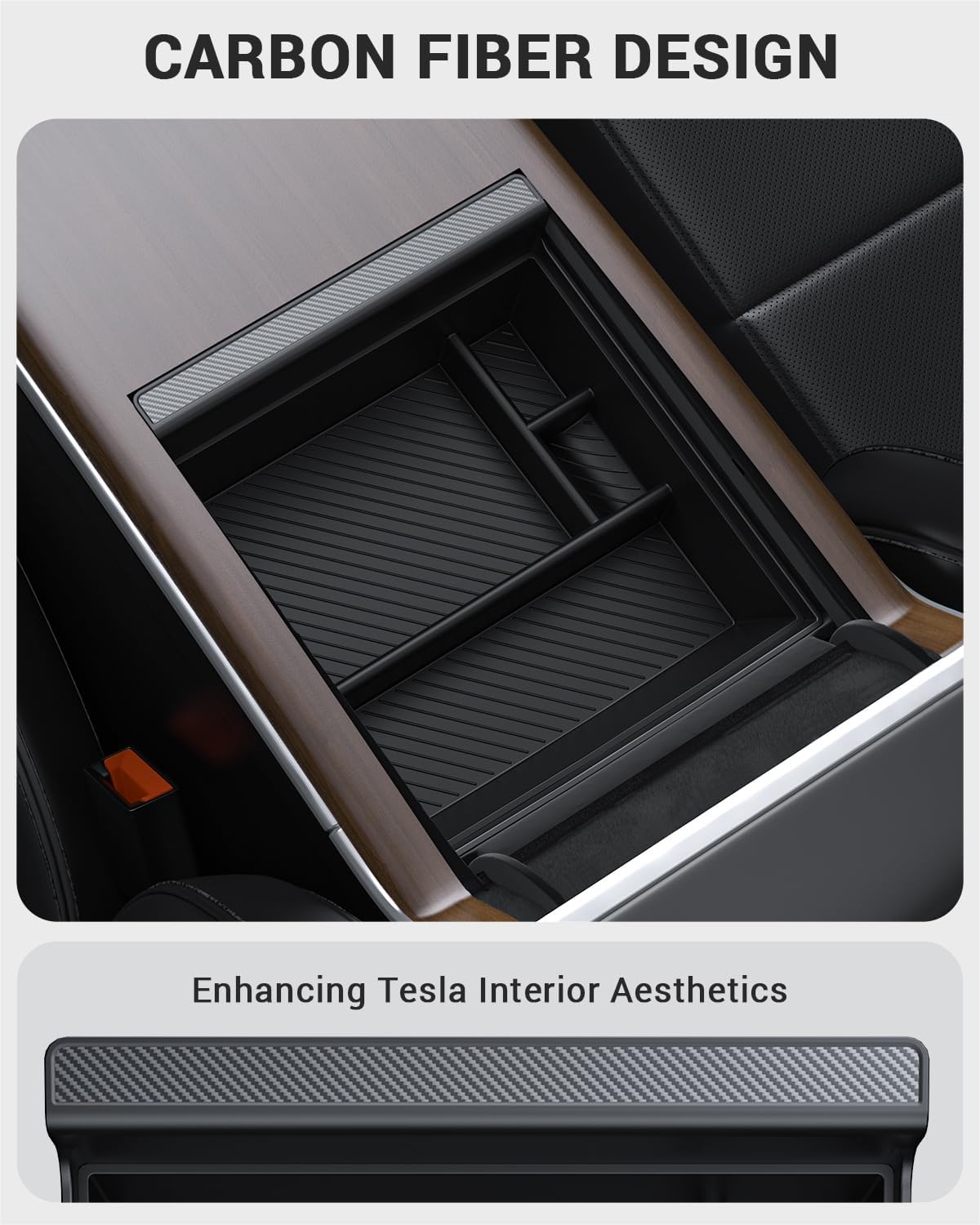 BASENOR Upgraded 2022-2025 Tesla Model S Model X Center Console Organizer Tray(Carbon Edition), Armrest Storage Box for Model S/Model S Plaid Model X/Model X Plaid Interior Accessories