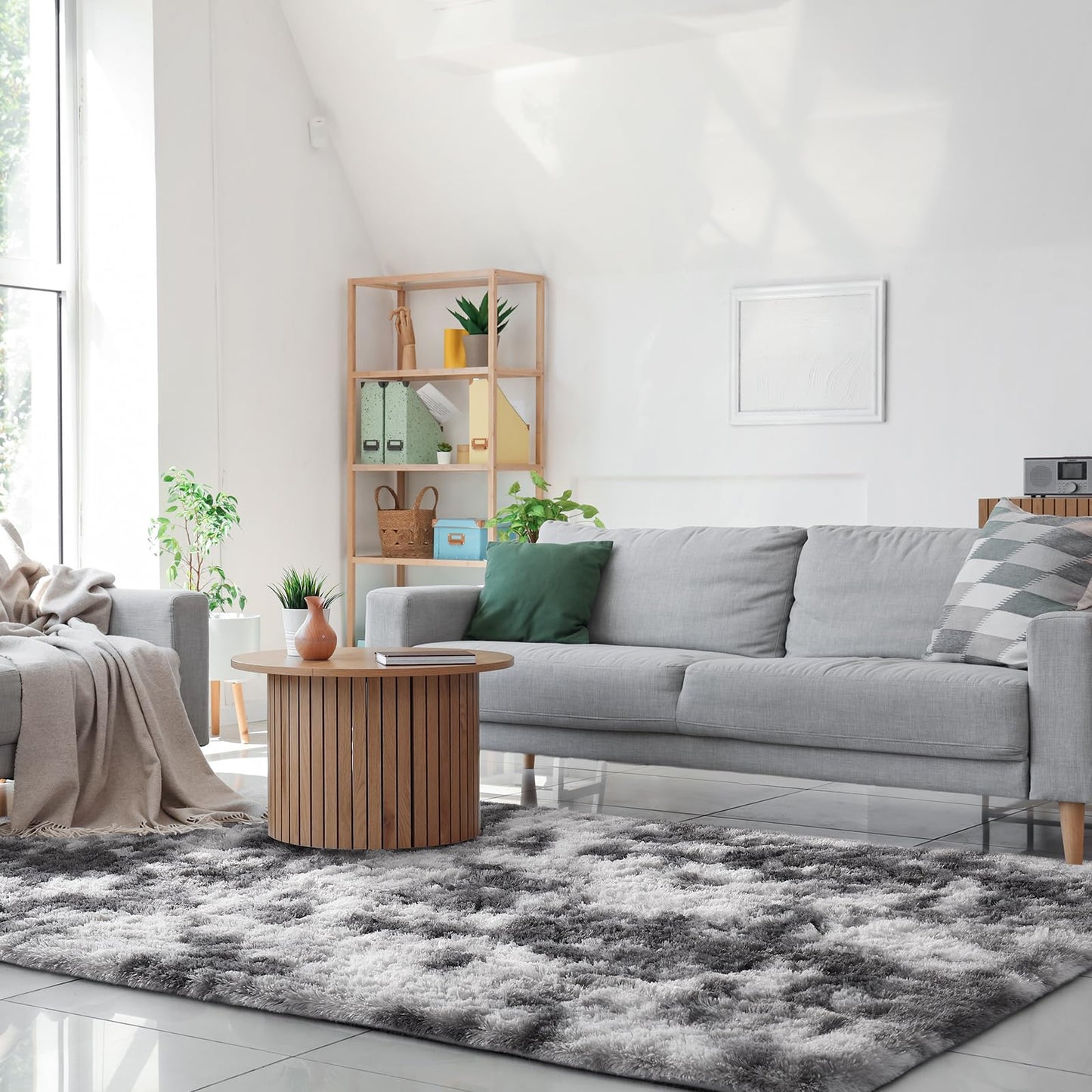 Ophanie Upgrade 4x6 Rugs for Bedroom, Grey&White, Fluffy Shaggy Soft Area Rug, Gray Non-Slip Indoor Floor Carpet for Living Room, Kids Baby Boys Teen Dorm Home Decor Aesthetic, Nursery, Rug