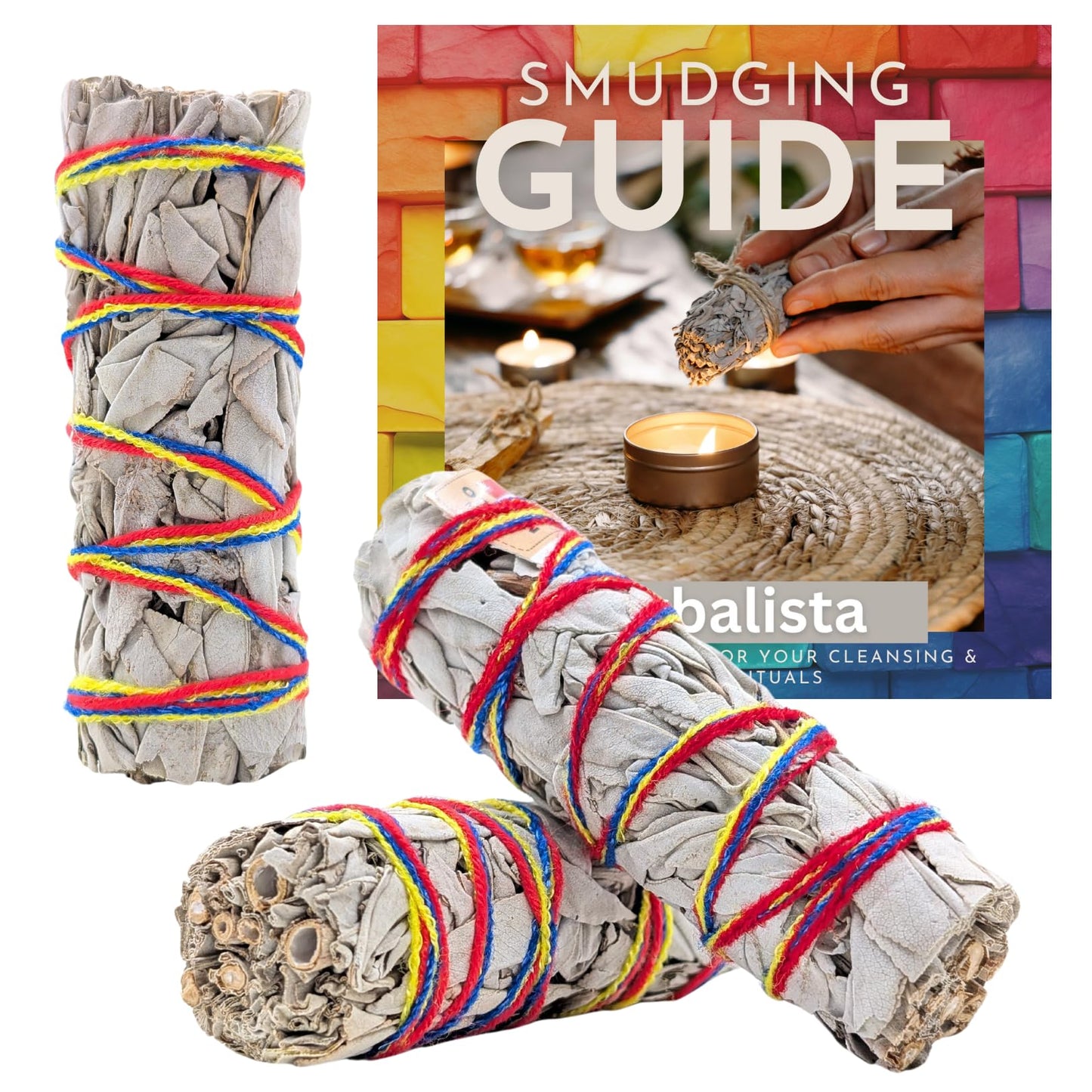 Herbalista White Sage Smudging Kit - 3 Chakra-Inspired White Sage Bundles (4") | Cleanse, Balance & Uplift | Perfect for Meditation, Intention Setting, & Spiritual Healing