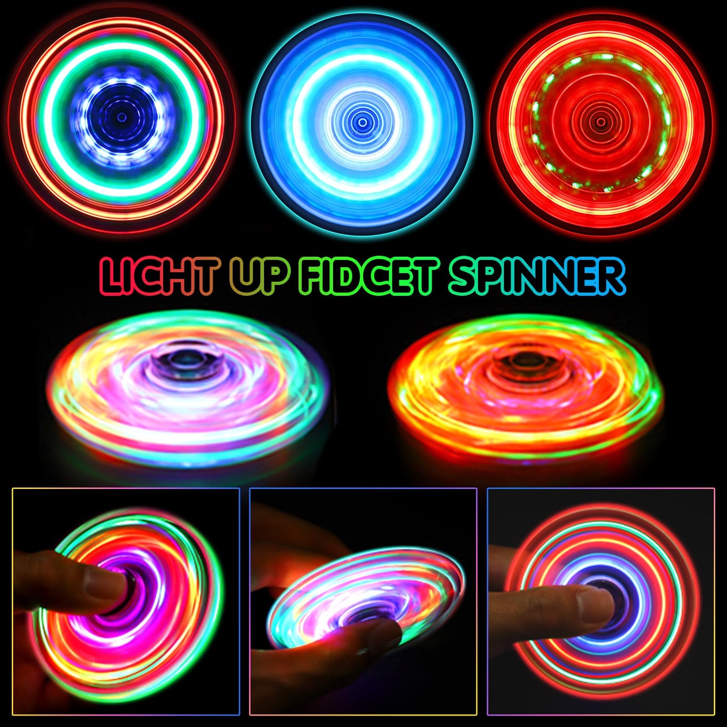 Gigilli Fidget Spinners for Kids 2 Pack, Light up Sensory Fidget Toys Adults Kids 4-8-12, Easter Basket Stuffers Egg Fillers Glow in The Dark ADHD Autism Toys 5-7 Boys Girls Classroom Prizes Fidgets