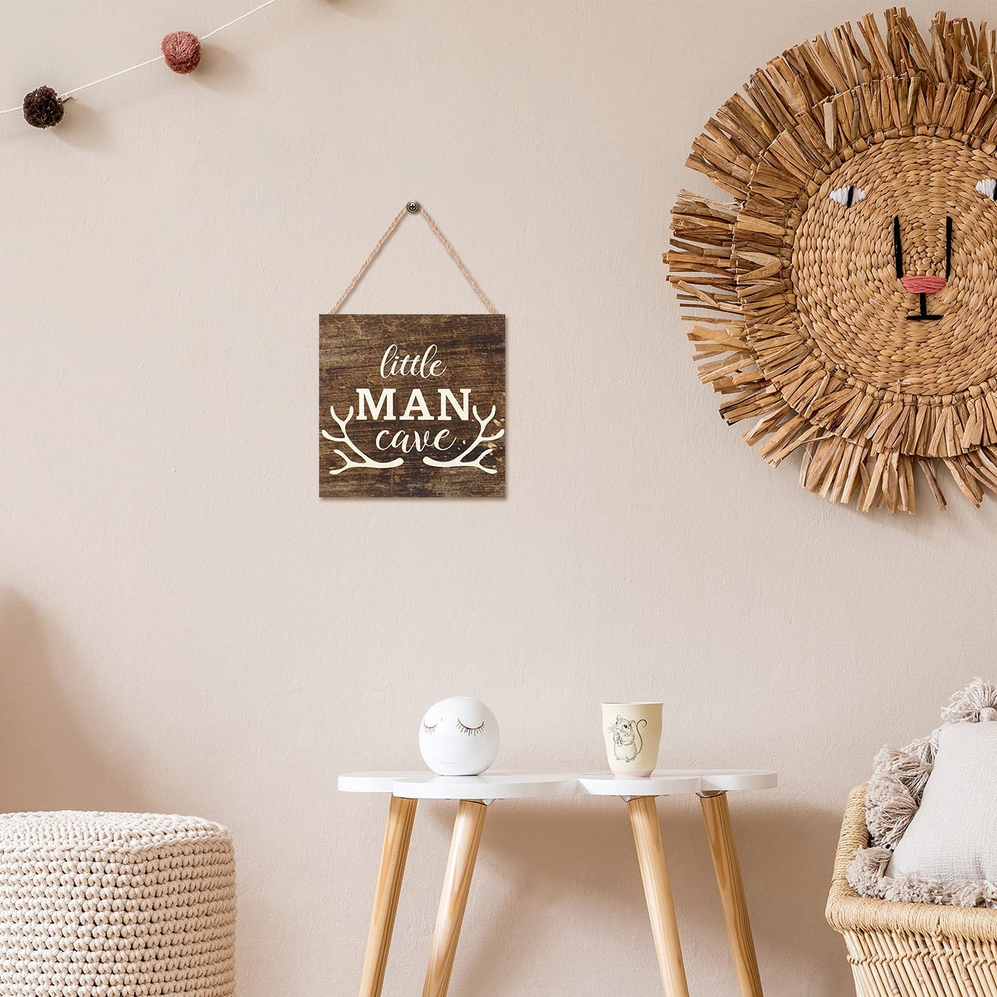 Little Man Cave Wood Sign Decor Home Vintage Little Man Cave Antlers Wood Pallet 7 x 7 Inch Rustic Brown Wall Hanging Sign Farmhouse Wall Decor for Baby Home Bedroom Living Room