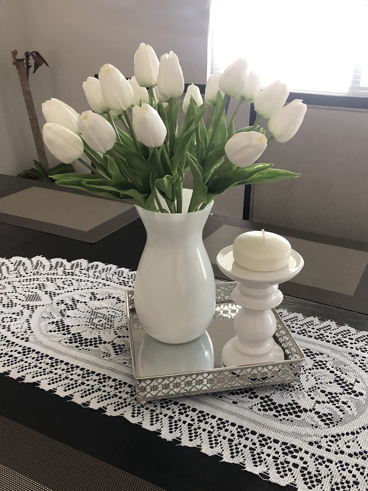 Beferr White Tulips Artificial Flowers 18Pcs Faux Silk Tulip Real Touch Tulip Fake Flowers Bouquets Arrangements for Easter Spring Flowers Valentine’s Day Mother's Day Flower Gifts Home Table Decor