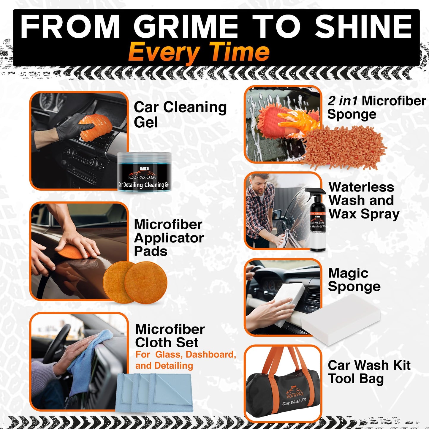 RoofPax Premium Car Wash Kit with 48.8" Extendable Telescoping Handle Chenille Microfiber Car Brush Wash Mop Mitt Scratch-Free Duster Exterior Magic Sponge & Cleaning Kit for All Vehicles