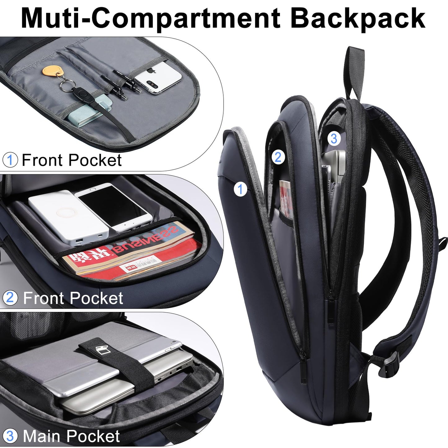 Slim Laptop Backpack for Men,Waterproof Expandable High Tech Business Work Backpack for Men and Women,15.6 Inch Lightweght Anti-theft Travel Backpack Durable College Casual Daypack Computer Laptop Bag