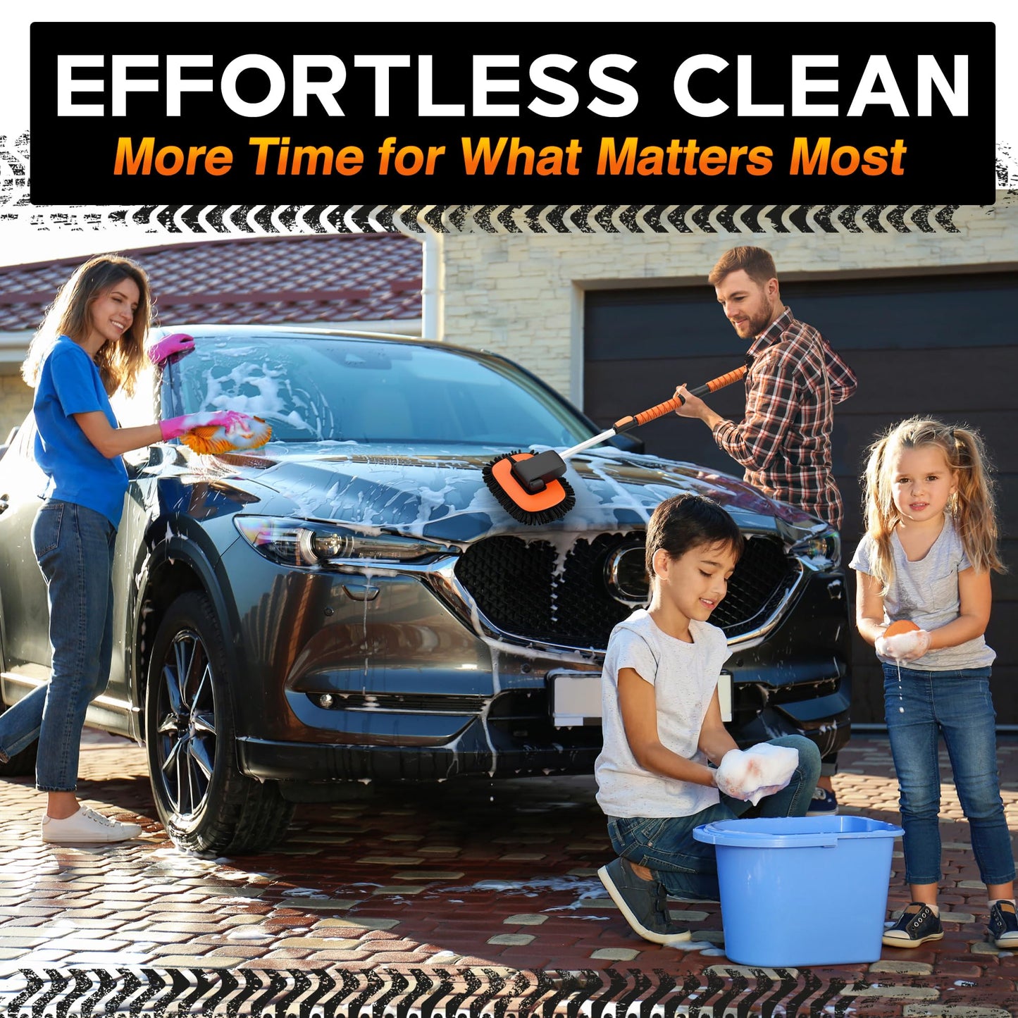 RoofPax Premium Car Wash Kit with 48.8" Extendable Telescoping Handle Chenille Microfiber Car Brush Wash Mop Mitt Scratch-Free Duster Exterior Magic Sponge & Cleaning Kit for All Vehicles