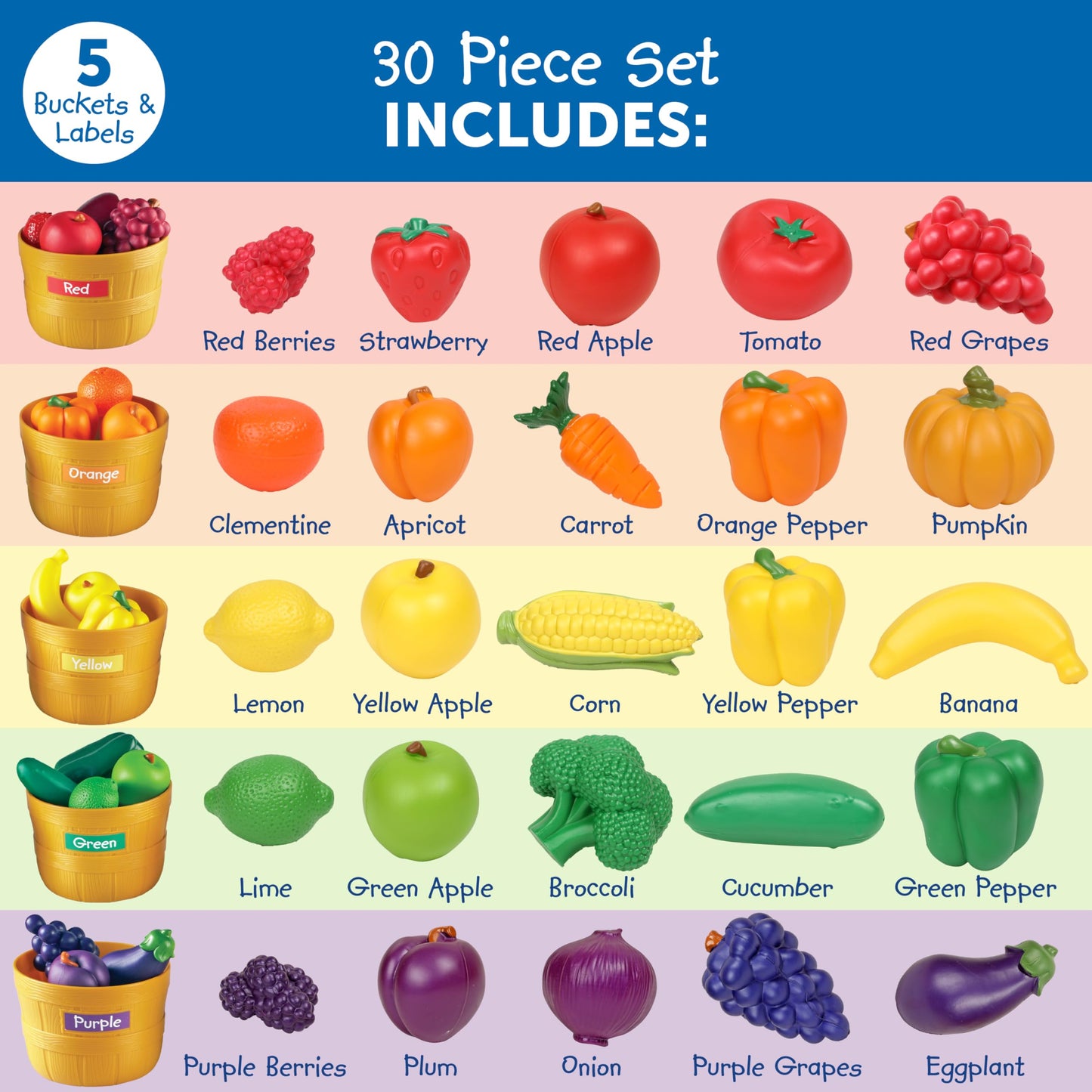 Learning Resources Farmer's Market Color Sorting Set - Play Food for Kids, Toddler Learning Toys, Grocery and Kitchen Play Toys