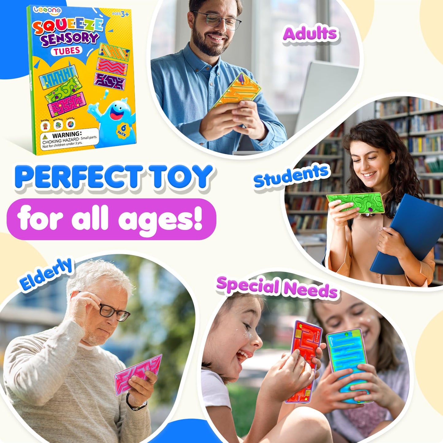 Squishy Sensory Fidget Autism Toys for Kids: Sensory Toys for Sepcial Need 6 Pack Maze - Quiet Fidget Sensory Toys Filled Goo for Calming Down Classroom - Easter Basket Essentials