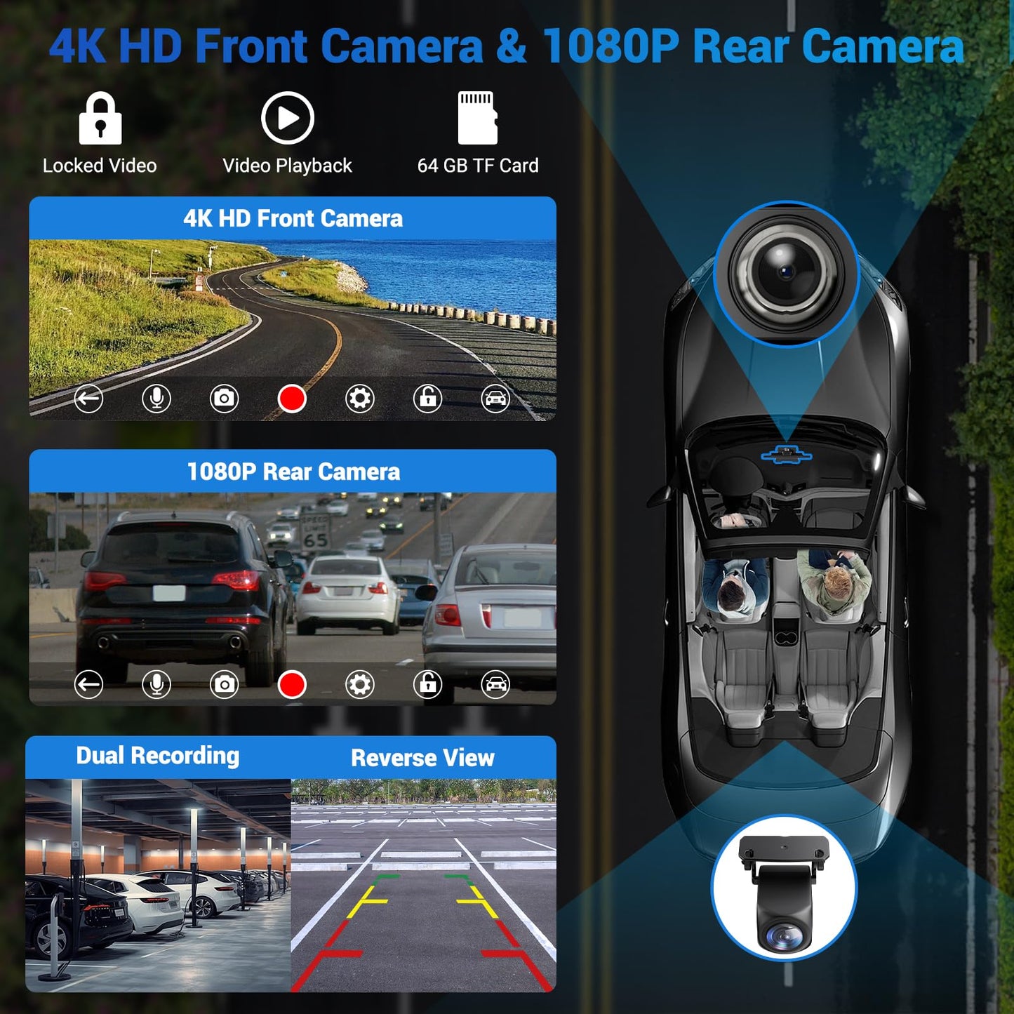 Wireless Apple Carplay Screen for Car 4K Dash Cam, 10.26" HD Touchscreen with Portable Apple Carplay & Android Auto Car Stereo, 1080p Backup Camera, GPS Navigation/Mirror Link/Voice Control/Bluetooth