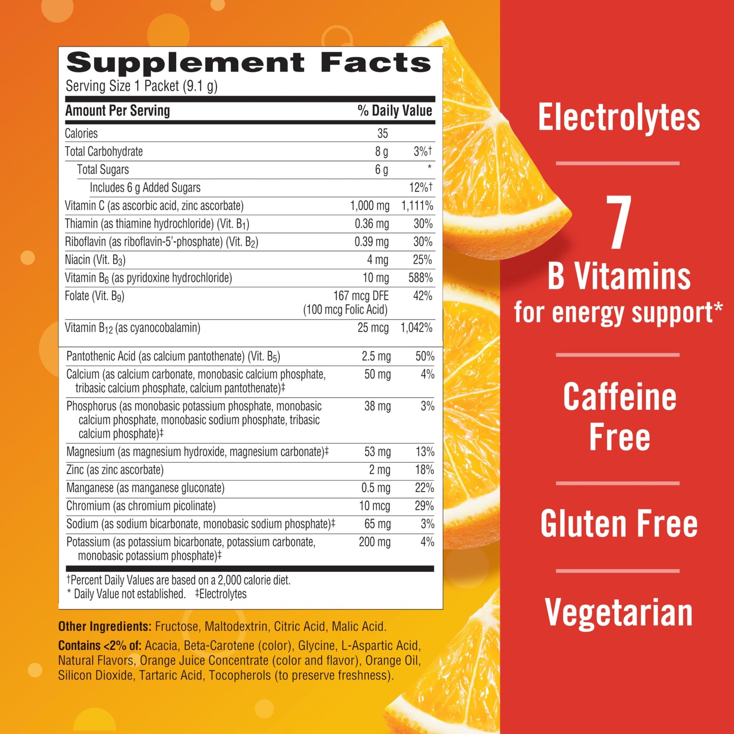 Emergen-C 1000mg Vitamin C Powder for Daily Immune Support Caffeine Free Vitamin C Supplements with Zinc and Manganese, B Vitamins and Electrolytes, Super Orange Flavor - 30 Count