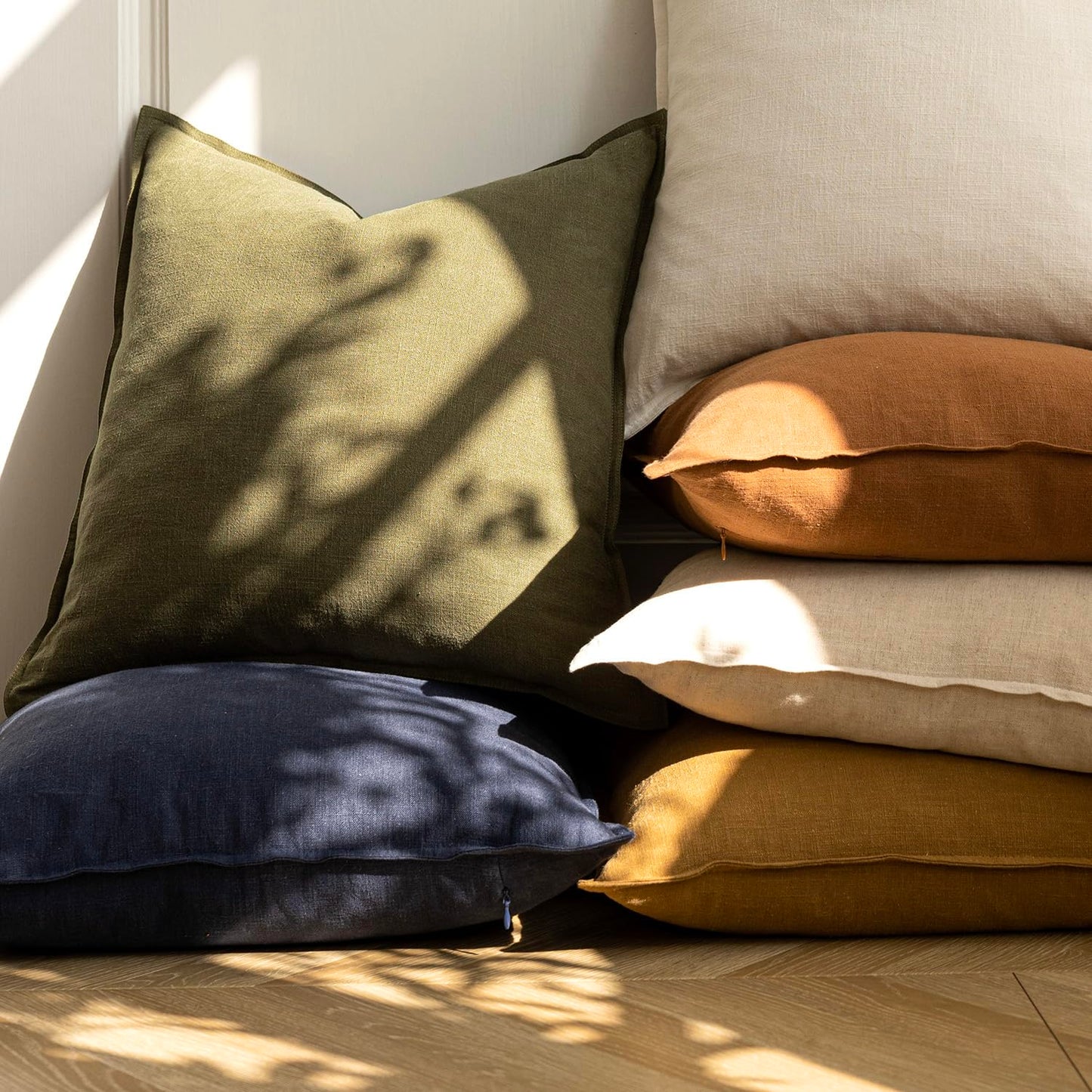 Foindtower Pack of 2, Decorative Linen Soild Throw Pillow Covers Soft Accent Cushion Case Boho Farmhouse Pillowcase for Chair Couch Sofa Bedroom Living Room Home Decor 20 x 20 Inch Olive Green