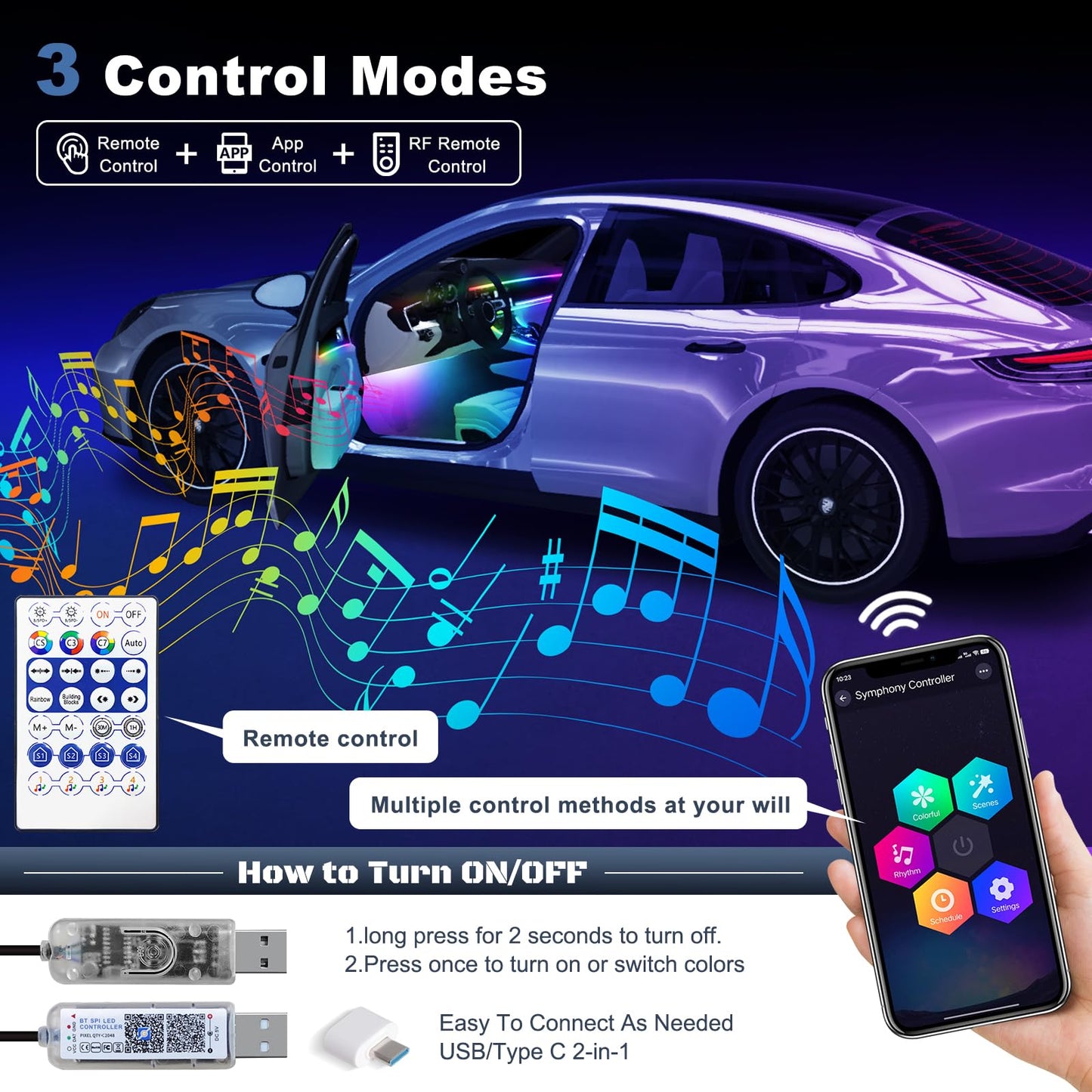Tesla Model 3/Y/S/X Dreamcolor Acrylic Interior Car LED Strip Light, 55.1 inches Fiber Optic Tesla Ambient Lighting Kits, 16 Million Colors Sound Active Function Neon LED Strip for Car