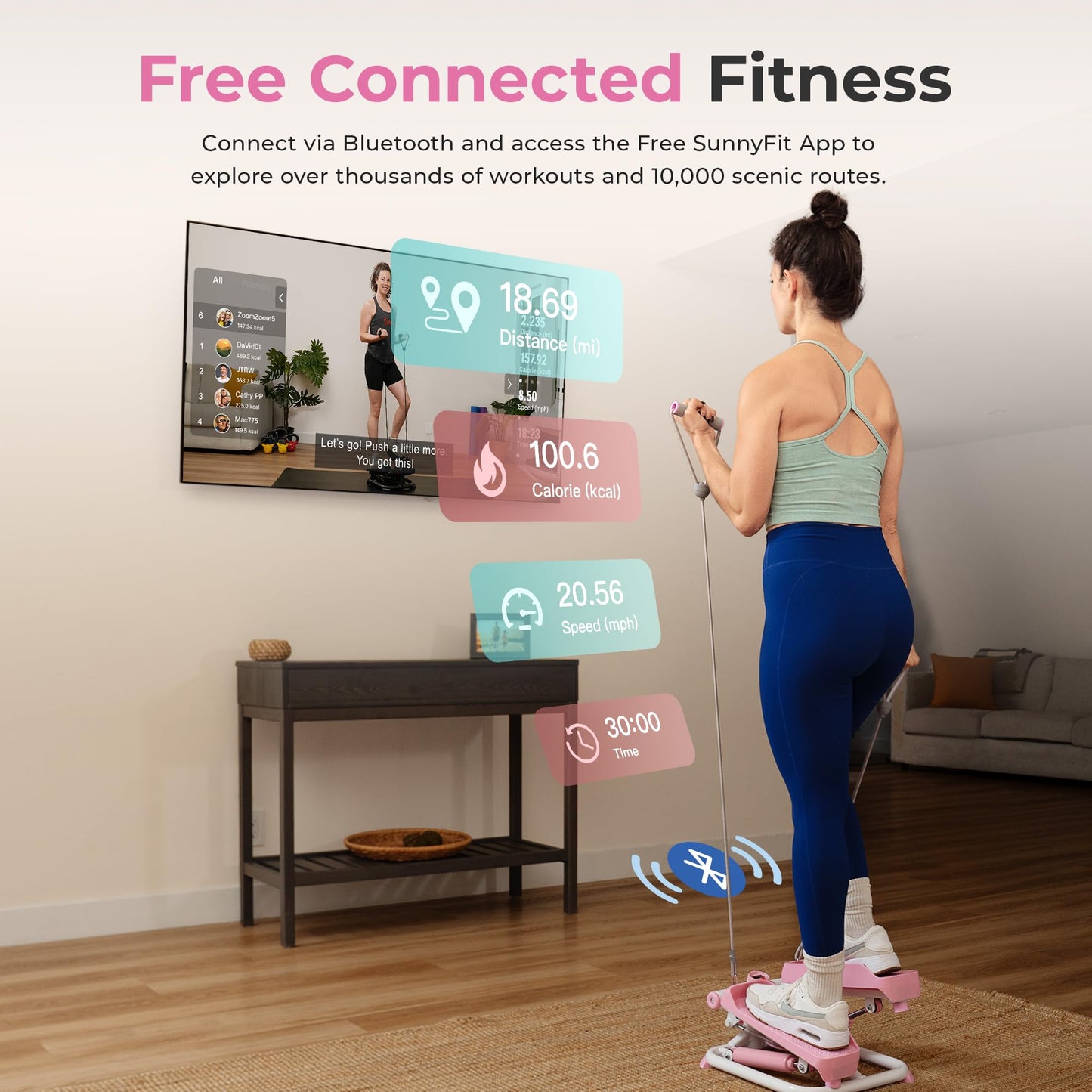 Sunny Health & Fitness Total Body 2-in-1 Stepper Machine, Total Body Workout, Adjustable Hydraulic, Resistance Bands, Non-Slip Pedals w Optional Free SunnyFit App Enhanced Bluetooth Connectivity
