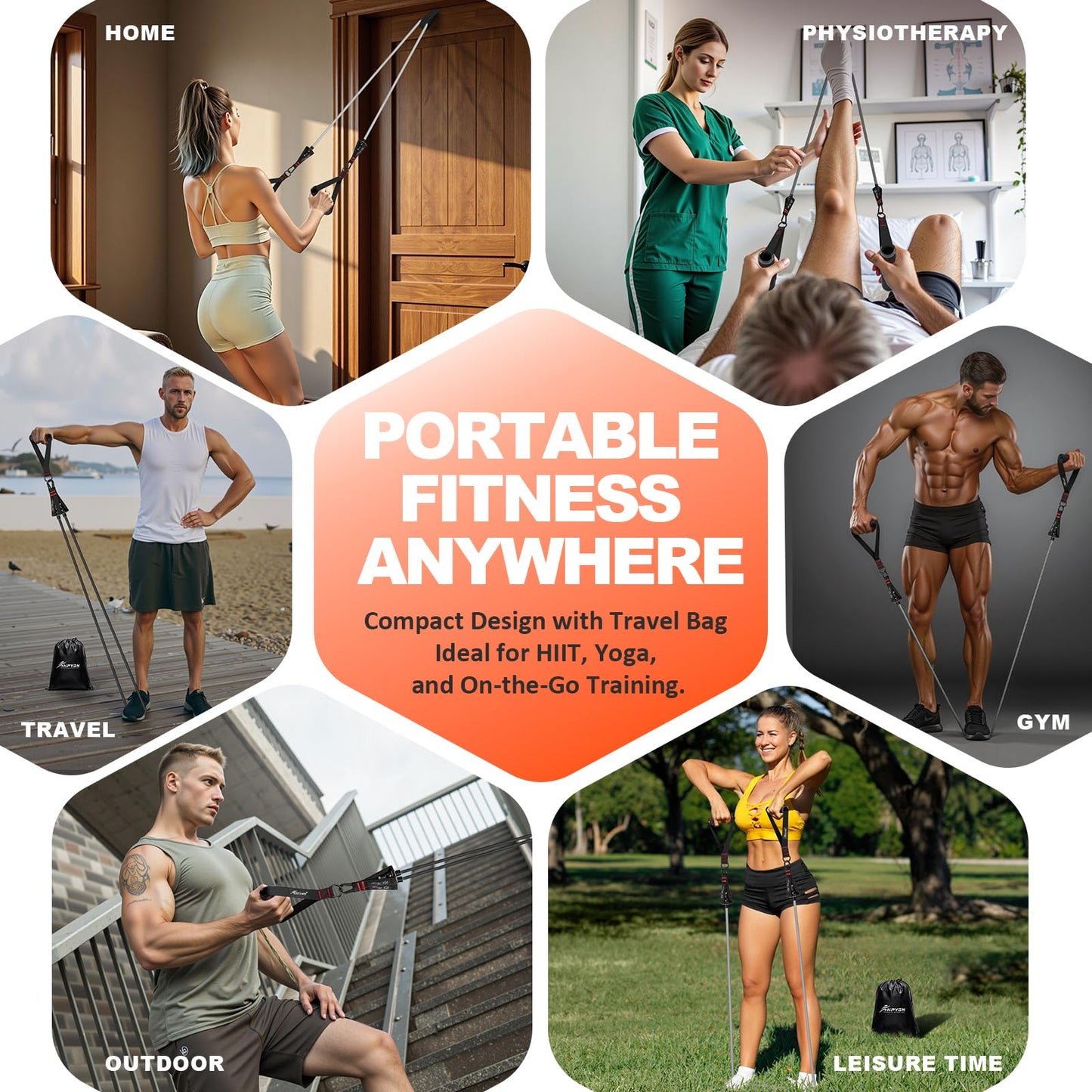 Resistance Bands, Exercise Bands with Handles, Workout Bands, Fitness Bands with Door Anchor and Ankle Straps, for Heavy Resistance Training, Physical Therapy, Shape Body, Yoga, Home Workouts Set