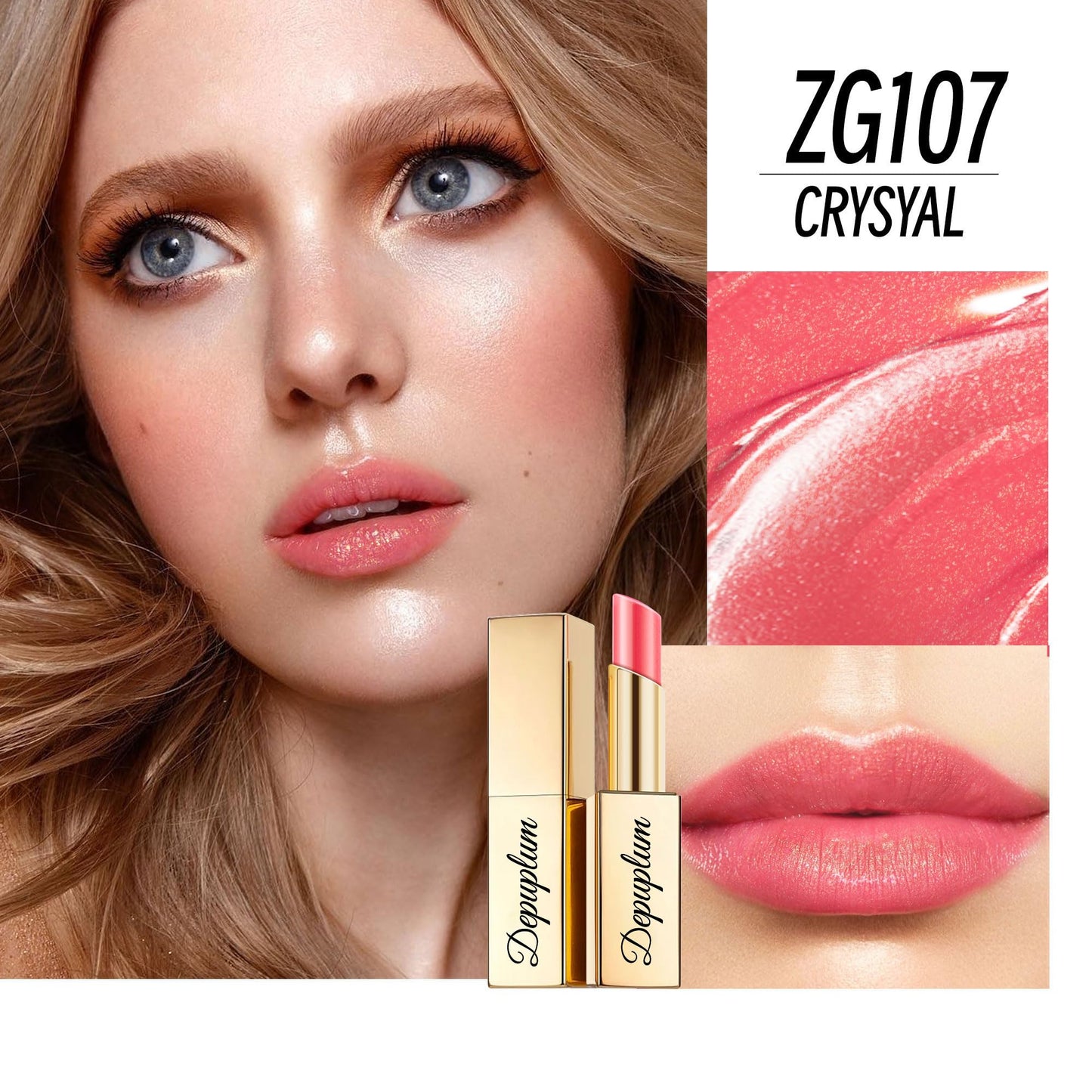 Depuplum Peach Pink Lipstick Moisturizing for Women Shimmer Tinted Lip Balm Hydrating Nourishing Lip Gloss Vegan& Cruelty Free Lip Makeup, ZG107 Candy