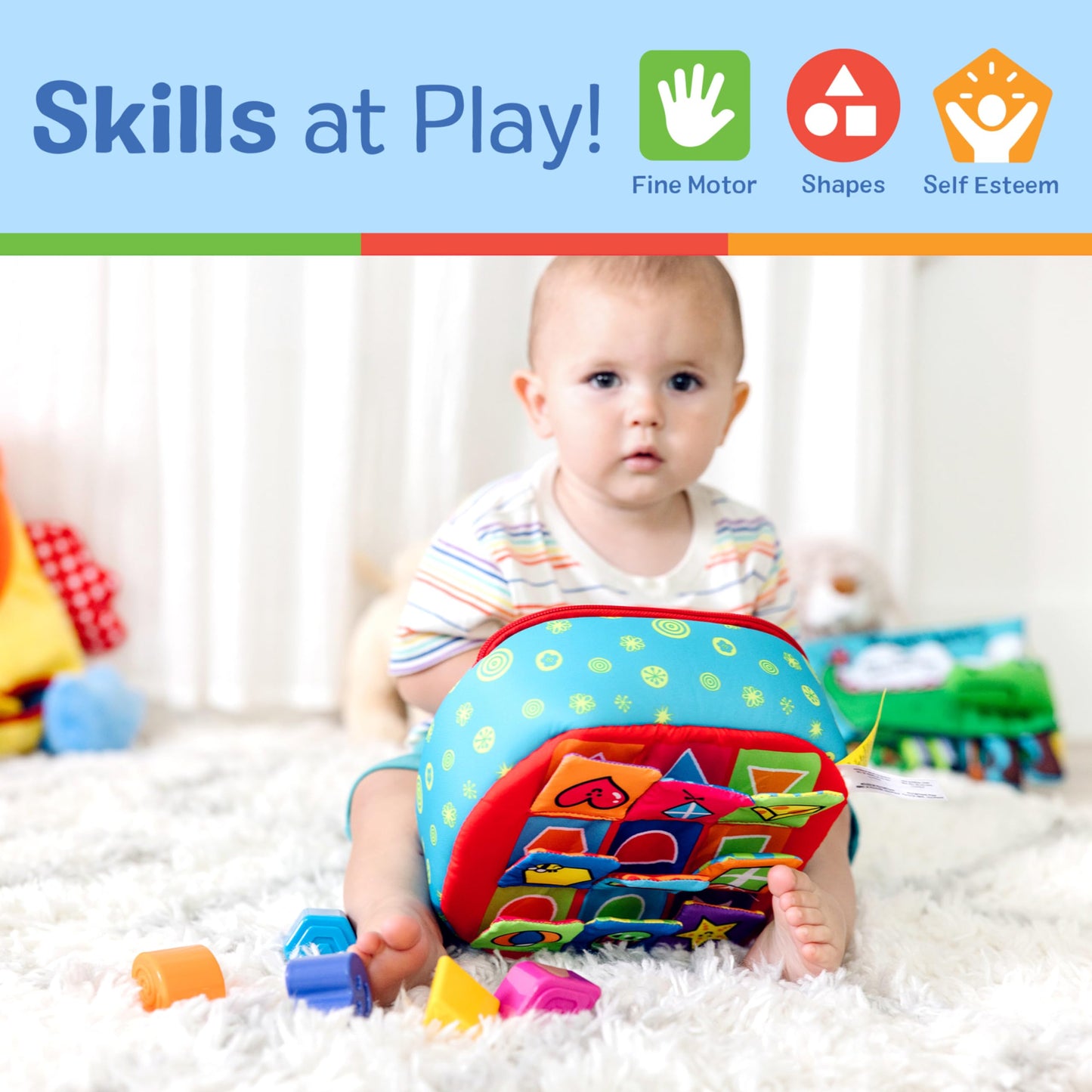 Melissa & Doug K's Kids Take-Along Shape Sorter Baby Toy with 2-Sided Activity Bag and 9 Textured Shape Blocks