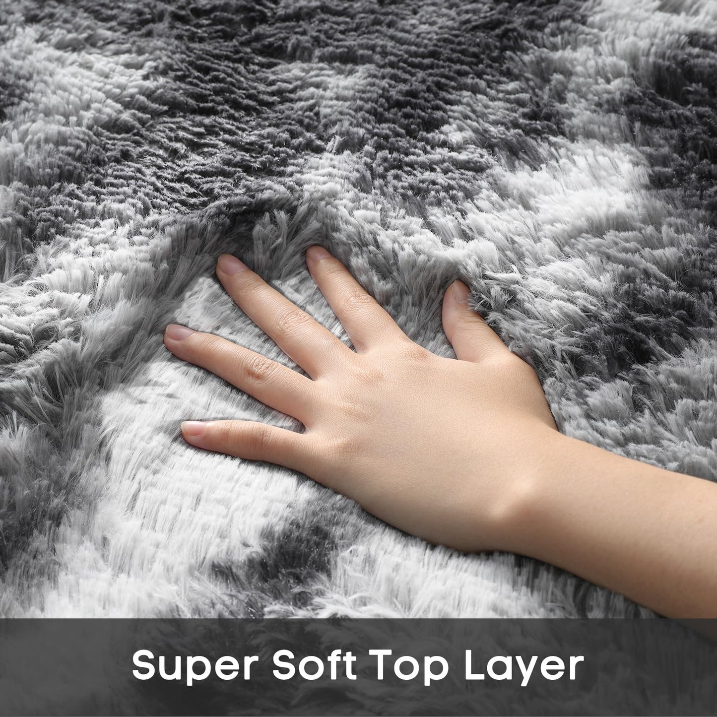 Ophanie Upgrade 4x6 Rugs for Bedroom, Grey&White, Fluffy Shaggy Soft Area Rug, Gray Non-Slip Indoor Floor Carpet for Living Room, Kids Baby Boys Teen Dorm Home Decor Aesthetic, Nursery, Rug