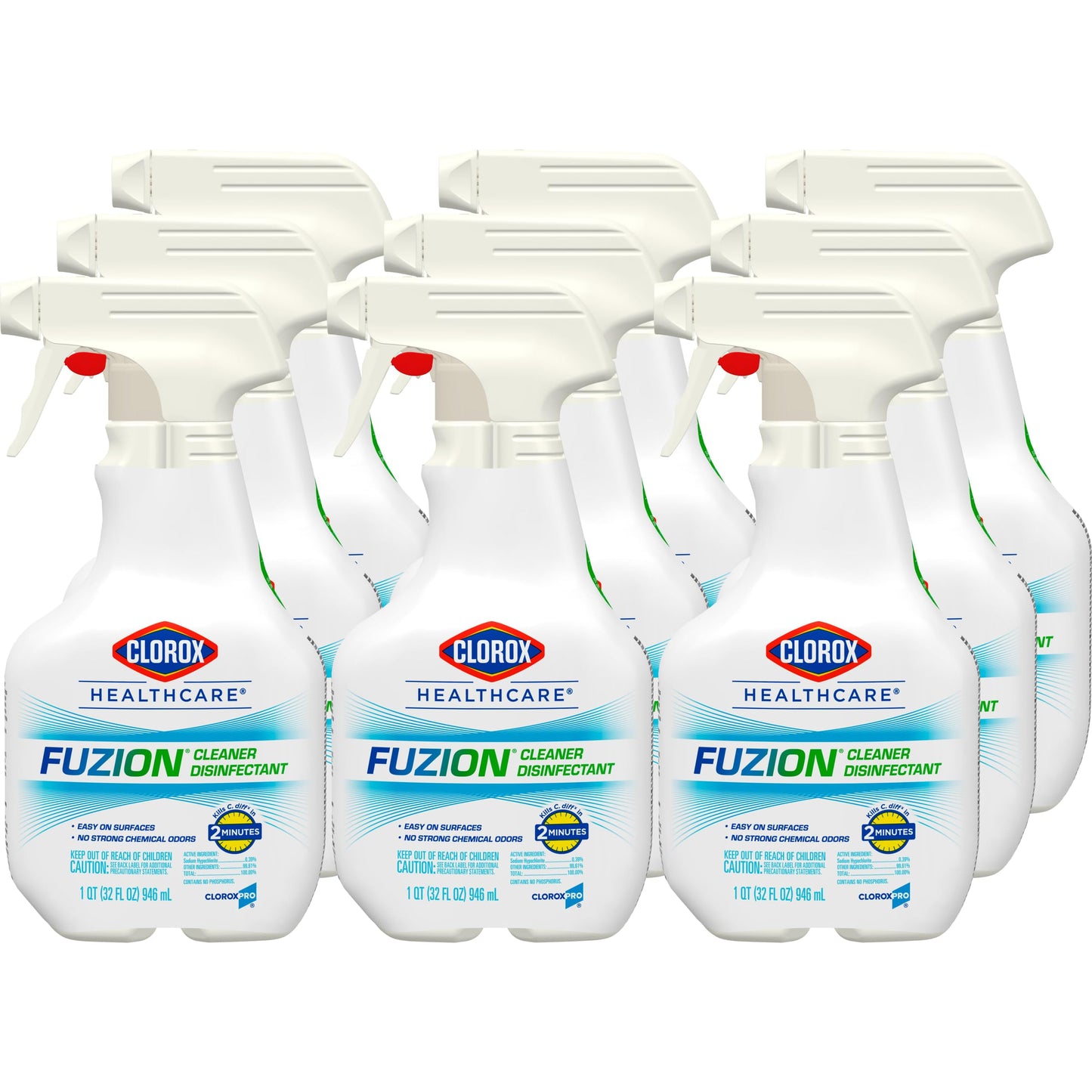 Clorox Healthcare Fuzion Cleaner Disinfectant Spray, 32 Fl Oz, Pack of 9 (Package May Vary)