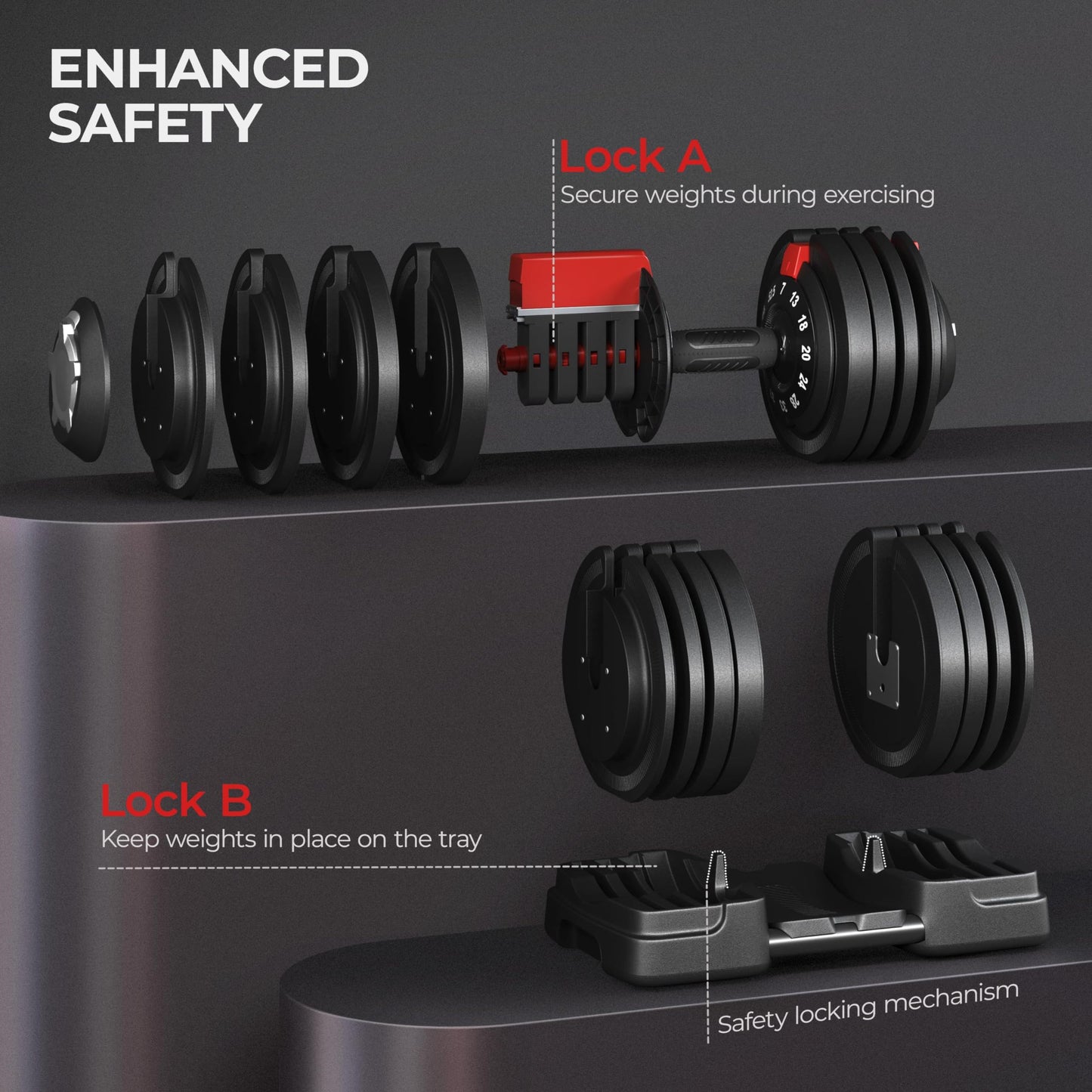 Yaheetech Adjustable Dumbbell Set 52.5lbs Pair of Adjustable Dumbbells Fast Adjust Dumbbell Weight Set of 2 with Anti-Slip Handle and Tray for Men/Women Home Gym Full Body Strength Training Equipment