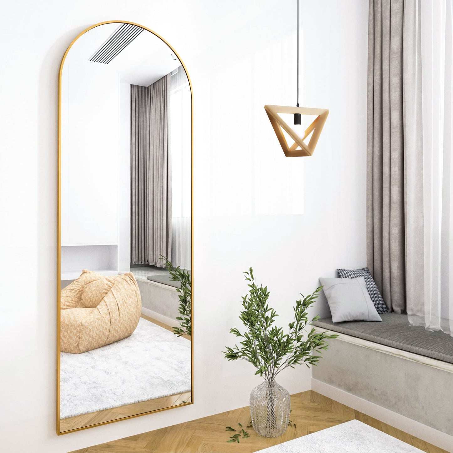 HARRITPURE 64"x21" Arched Full Length Mirror Free Standing Leaning Hanging Mounted Mirror Aluminum Frame Modern Simple Home Decor for Living Room Bedroom Cloakroom, Gold