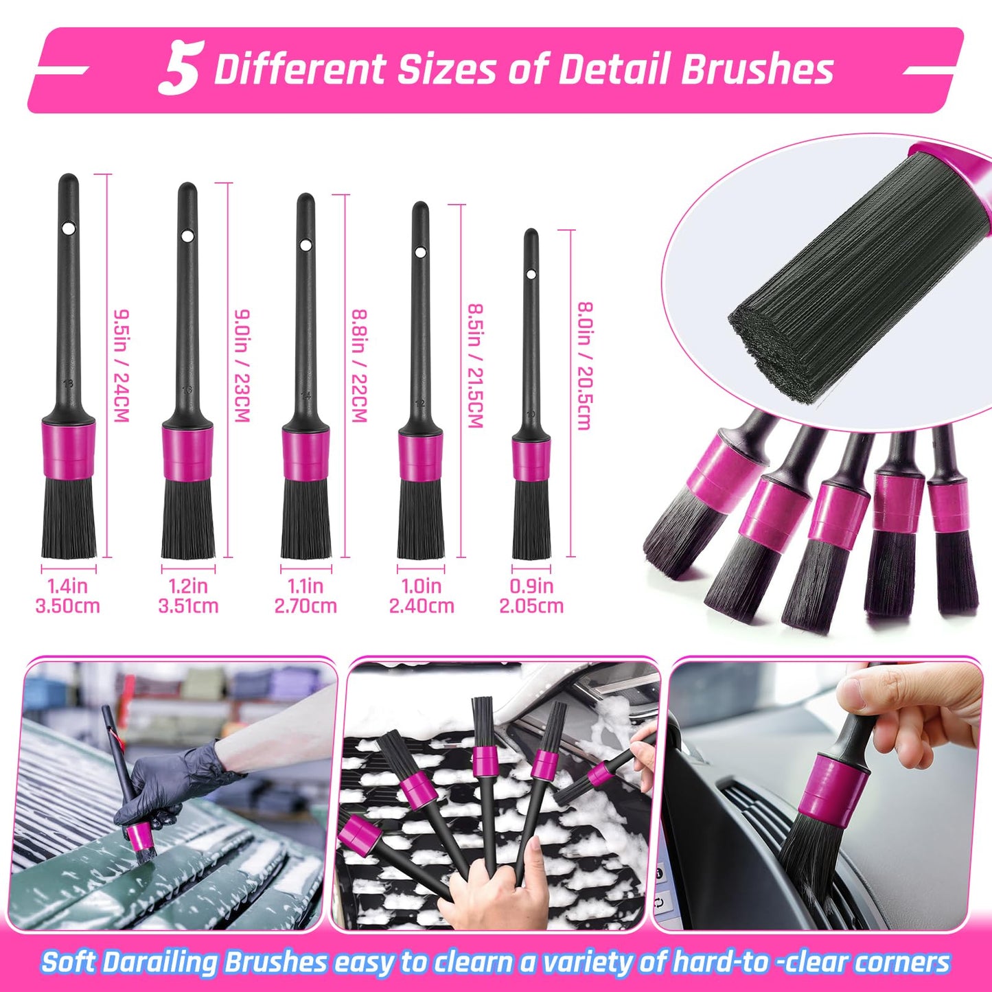 47PCS Car Detailing Kit Interior Cleaner, Car Cleaning Supplies with High Power Car Vacuum Cleaner,Auto Detailing Kit,Car Wash Kit with Bucket Detailing Brush Set,Pink Car Accessories for Women