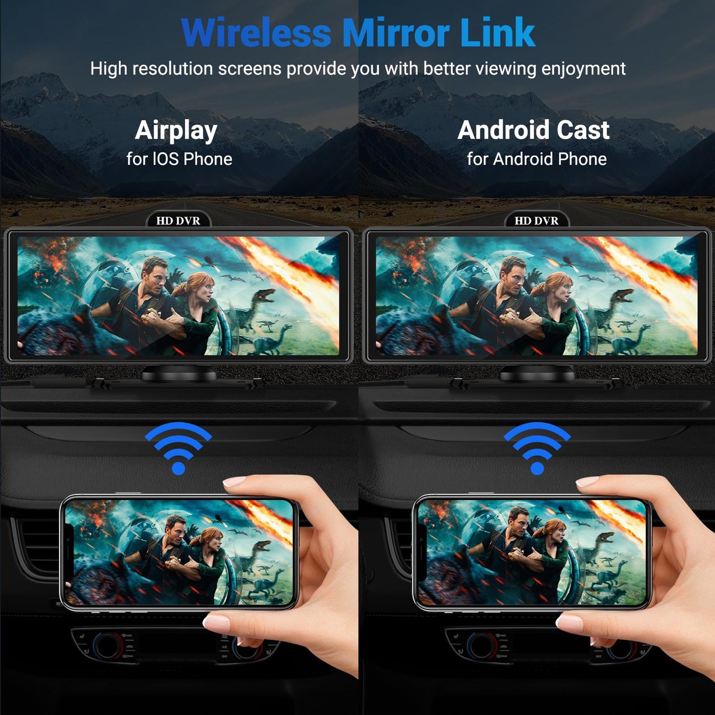 Wireless Apple Carplay Screen for Car 4K Dash Cam, 10.26" HD Touchscreen with Portable Apple Carplay & Android Auto Car Stereo, 1080p Backup Camera, GPS Navigation/Mirror Link/Voice Control/Bluetooth