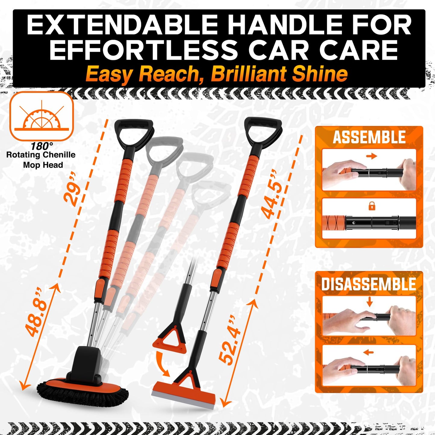 RoofPax Premium Car Wash Kit with 48.8" Extendable Telescoping Handle Chenille Microfiber Car Brush Wash Mop Mitt Scratch-Free Duster Exterior Magic Sponge & Cleaning Kit for All Vehicles