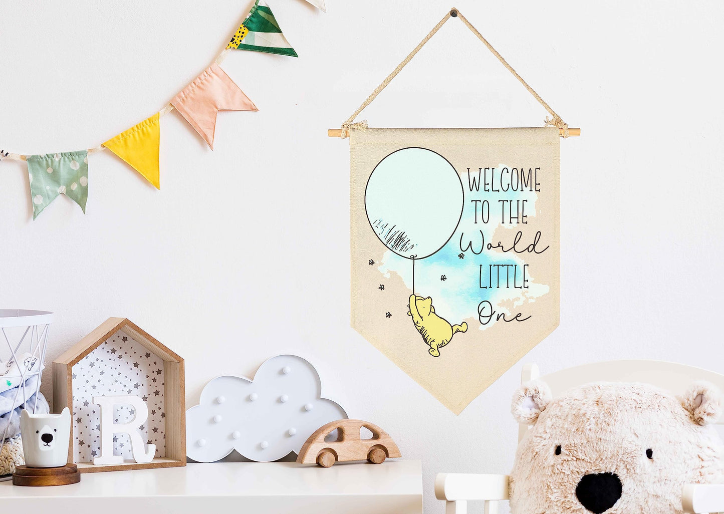 Welcome To The World Little One-Baby Announcement Decor-Congratulations New Baby Gift-Baby Gift Shower-Flag Decor Gift For Baby Boys Girls Newborn-Banner Wall Sign Gifts For Nursery Baby Room