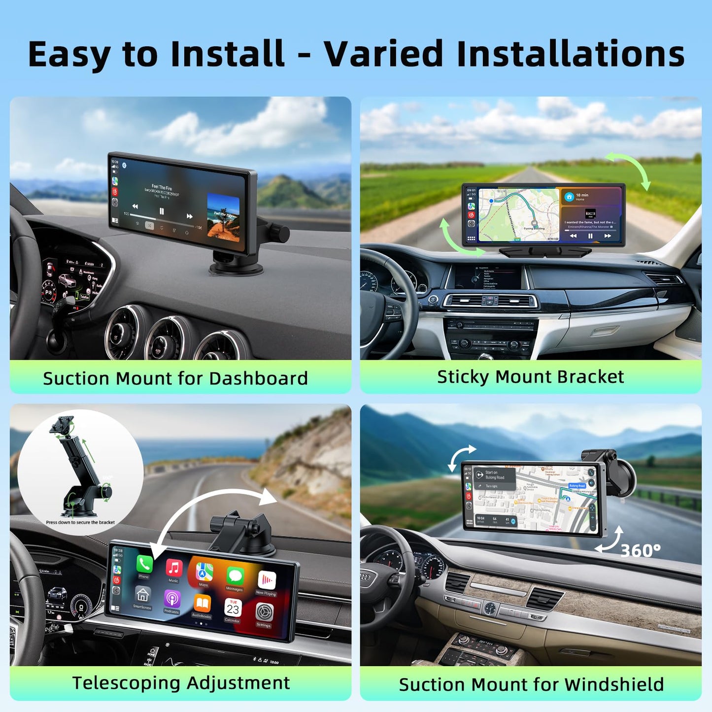 LAMTTO 9.26-inch Wireless CarPlay Screen for Car Compatable with Apple CarPlay& Android Auto,Portable Car Stereo with GPS Navigation,Bluetooth,Mirror Link,Drive Play,Touch Screen for All Vehicles