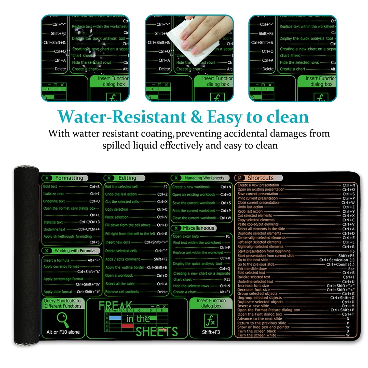 LIMKRIAN Office Software Excel Shortcuts Mouse Pad, Extended Large Cheat Sheet Mousepad, Mouse Pads for Desk Non-Slip, Keyboard Mouse Pad for Laptop Computer Work Office Desk Accessories 31.5x11.8 in