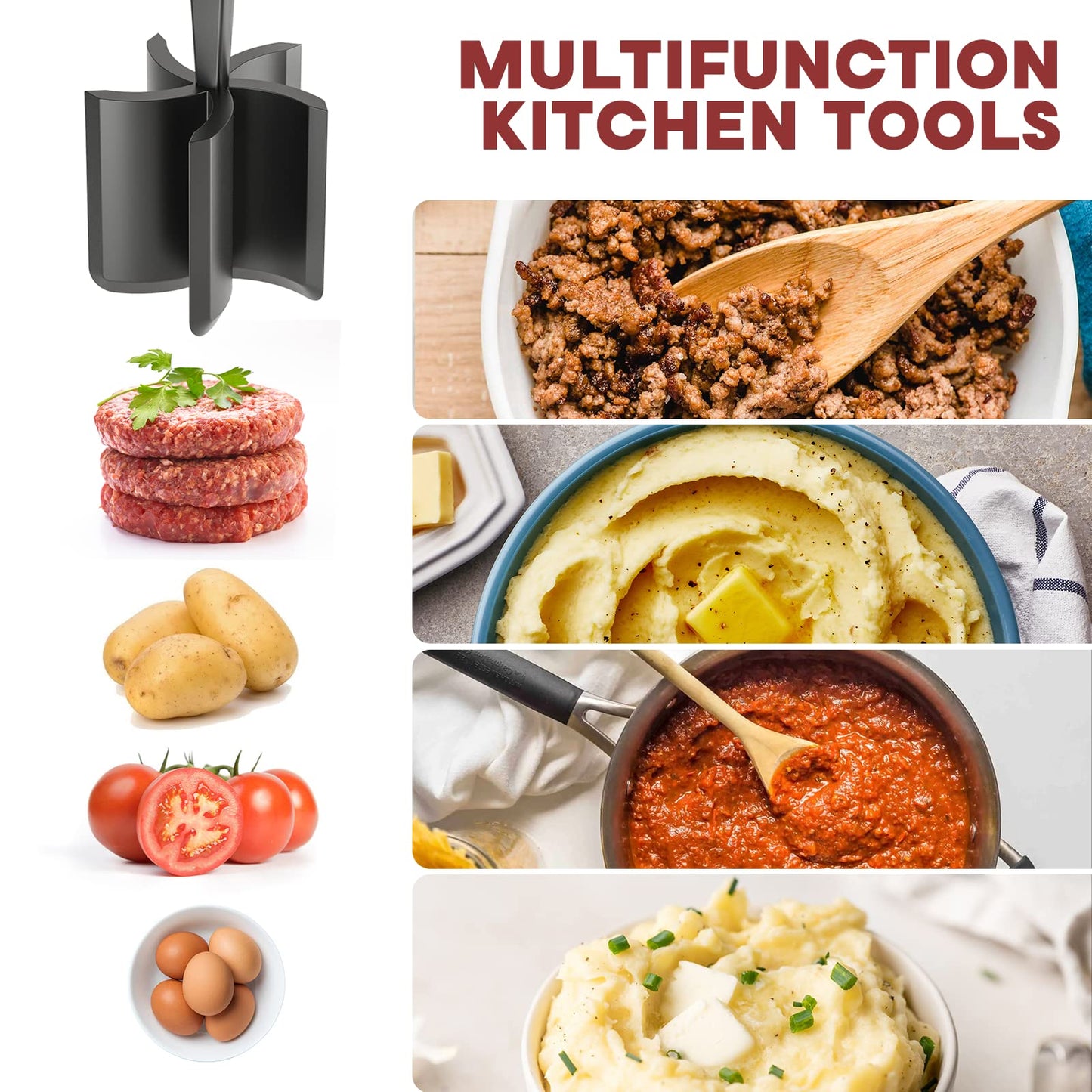 Meat Grinder, Hamburger Grinder, Masher and Burger Masher Premium Heat Resistant Burger Meat Grinder
