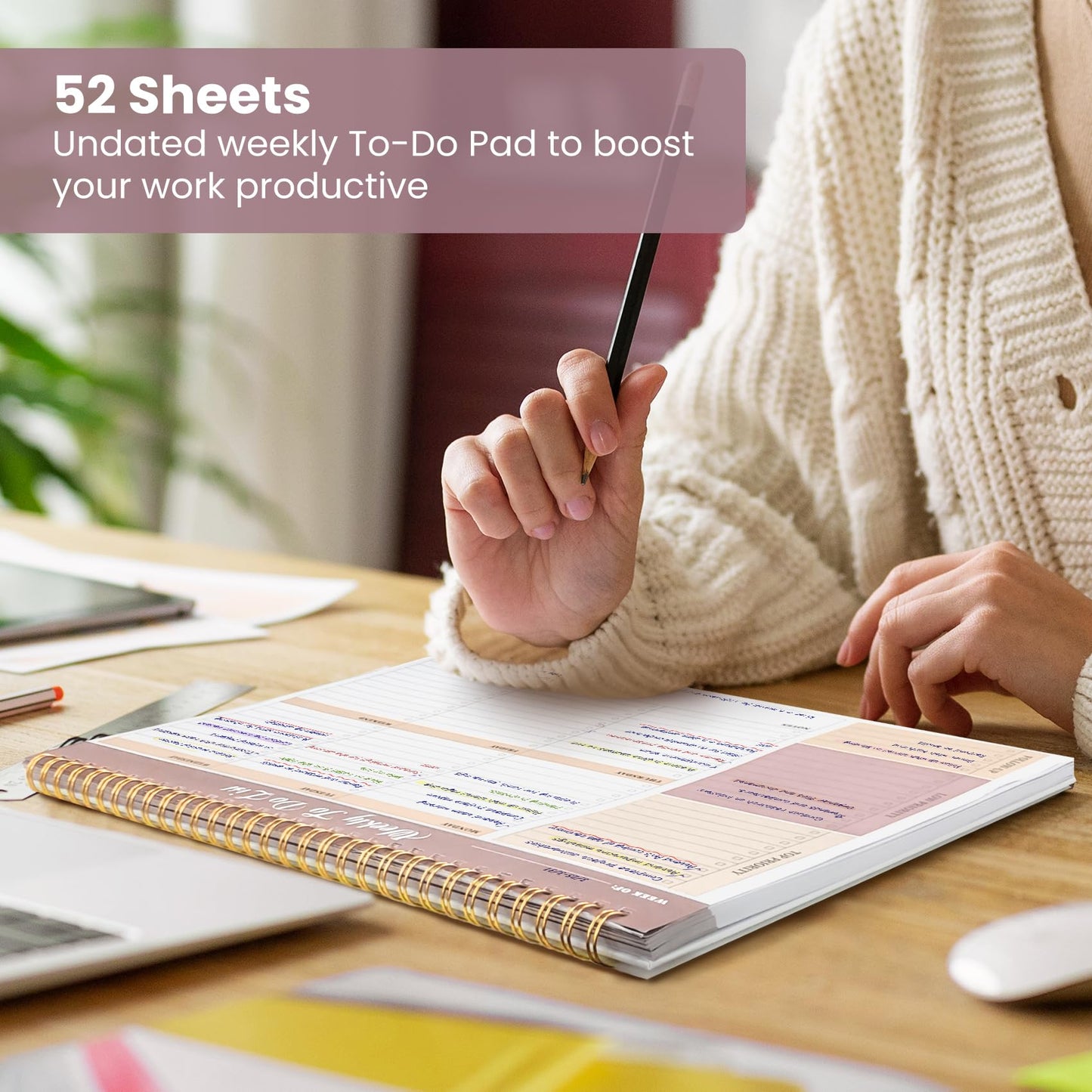 Weekly To Do List Notepad with 52 Undated Sheets(8.5"×11")- Undated Weekly Planner Notepad for Office Desk Accessories and Supplies - Midnight Lilac