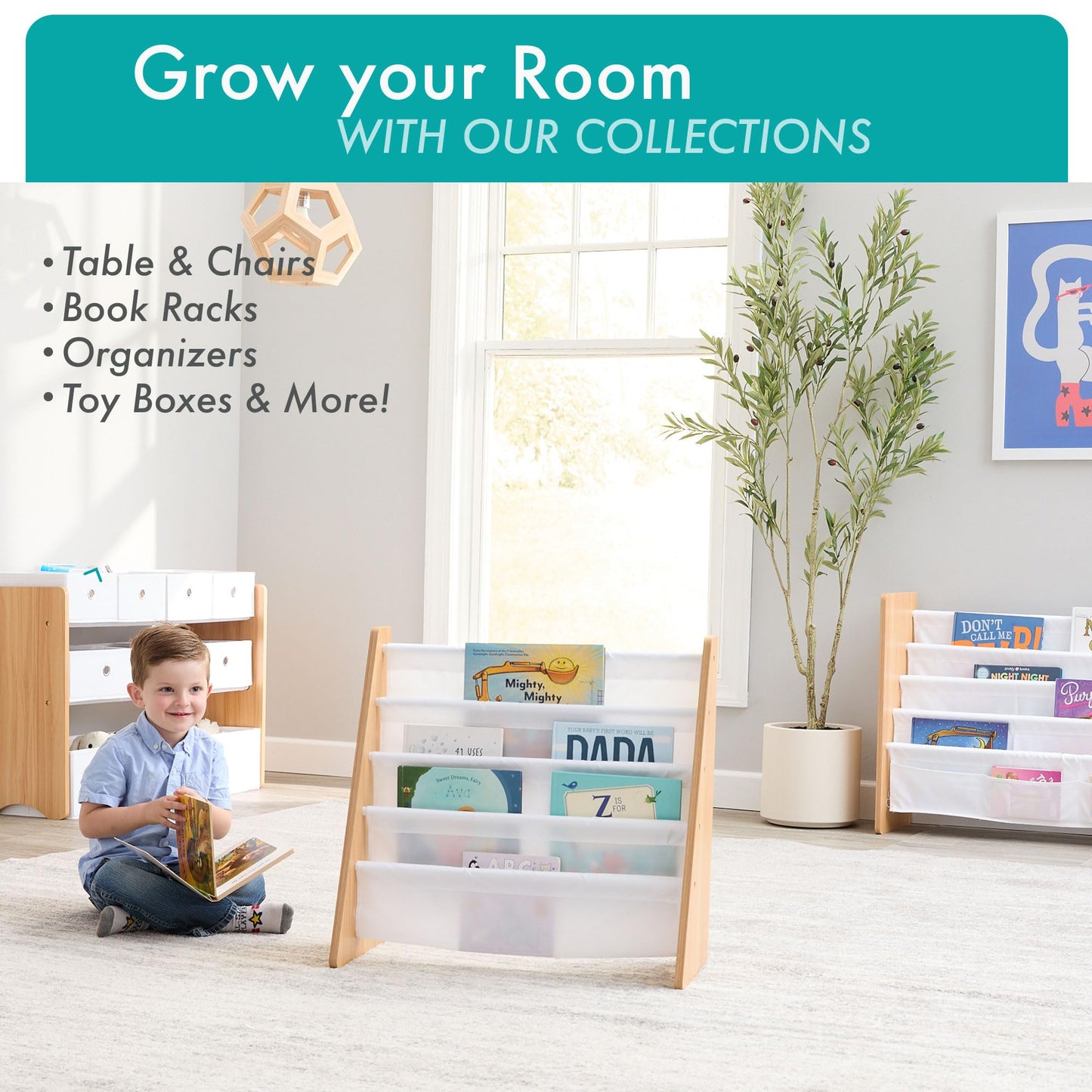 Humble Crew Toy Storage Organizer with Top Shelf and 9 Removable Bins, Natural/White – Toddler Bookshelf with Toy Organizer - Modern Toy Rack Ideal for Kids' Rooms, Playrooms, and Nurseries