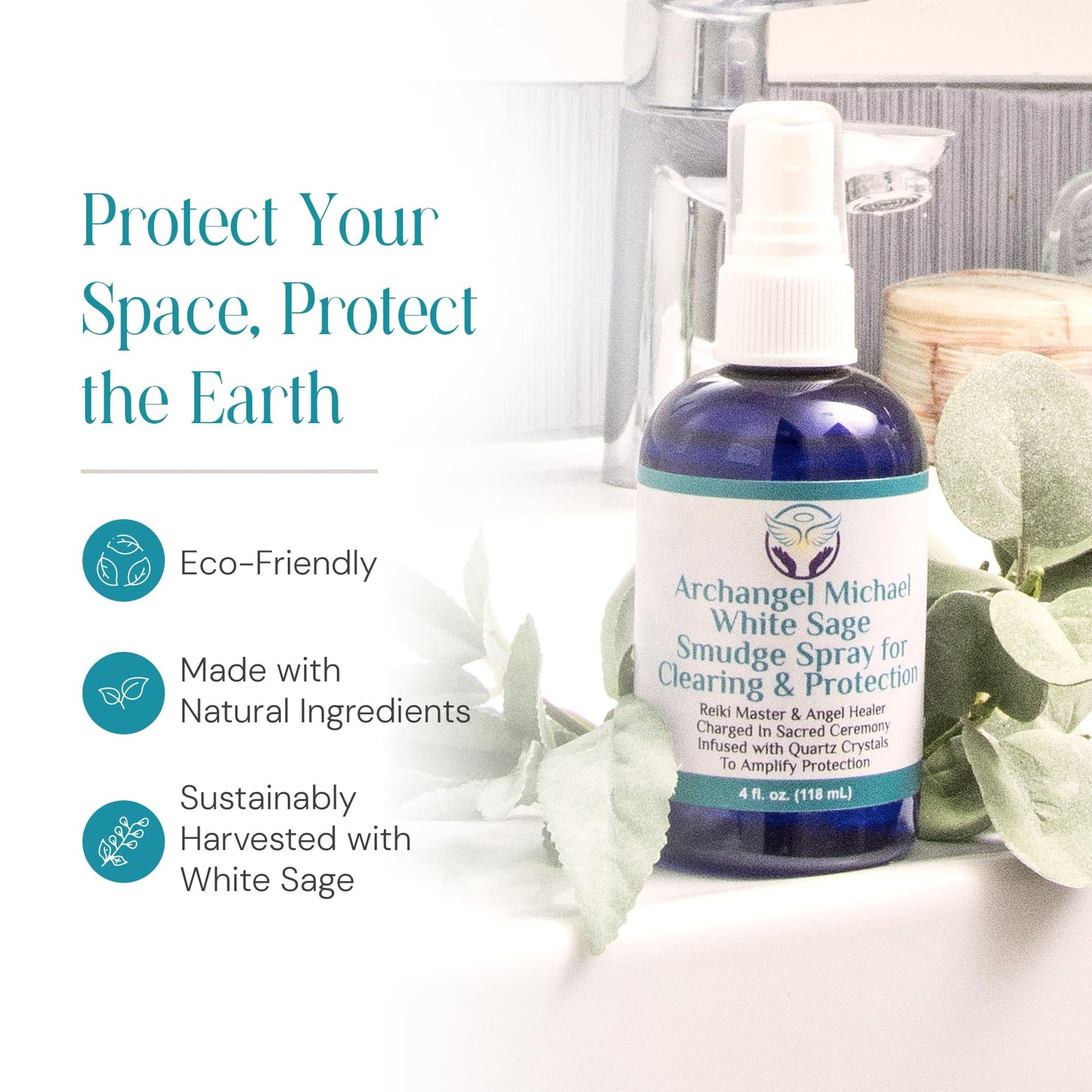 Heal the Masses White Sage Spray: White Sage Smudge Spray for Clearing and Protection - Smokeless Liquid Smudging Spray Infused with Quartz Crystals - Negative Energy Cleansing Mist - 4 Fluid Ounces