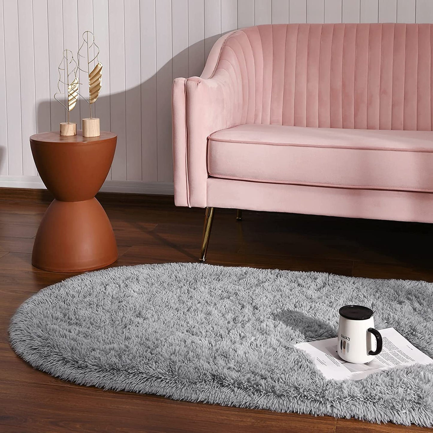 Softlife Fluffy Rugs for Bedroom, 2 Packs Shag Cute Area Rug for Girls and Kids Baby Room Home Decor, 2.6 x 5.3 Feet Oval Indoor Carpet for Nursery Dorm Living Room, Grey