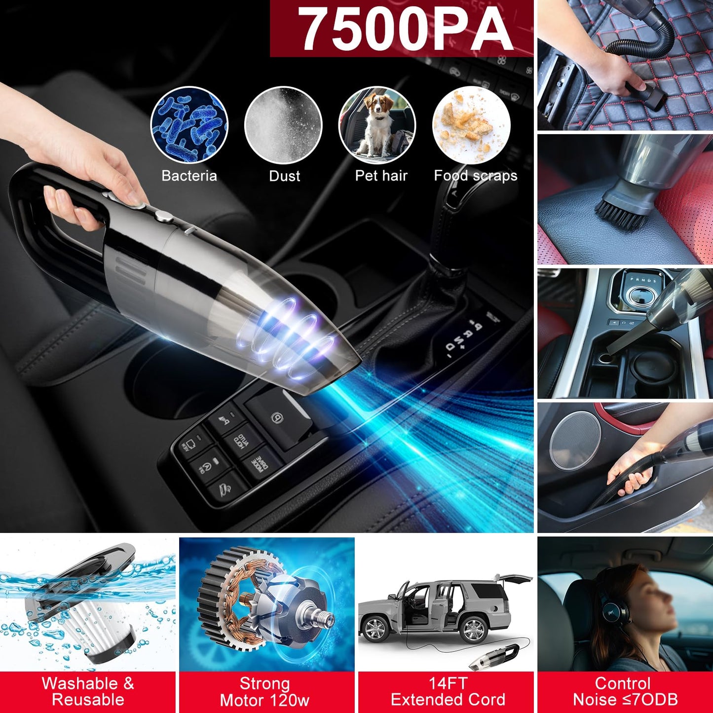 GPUSFAK 41Pcs Car Wash Cleaning Kit with High Power Handheld Vacuum Windshield Cleaning Tool Collapsible Bucket Detailing Brushes Tire Brush Towels Complete Detailing Set for Car