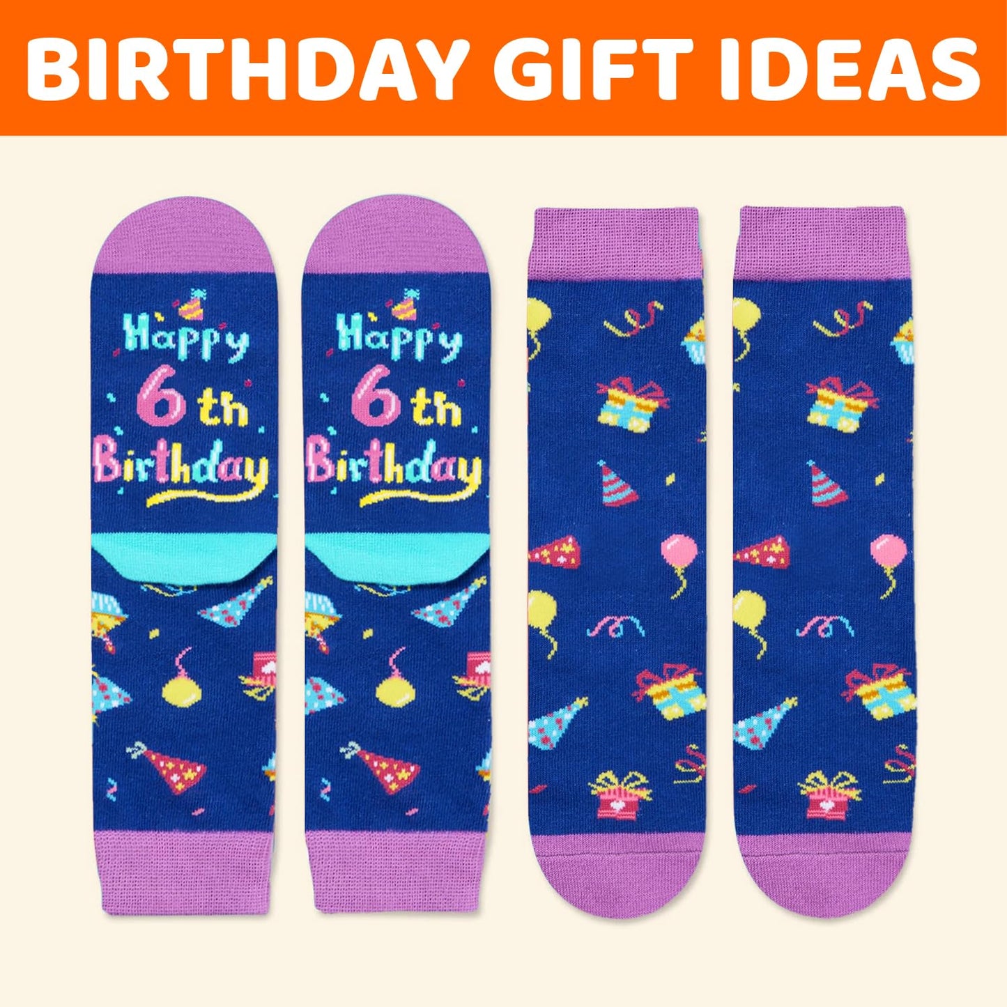 HAPPYPOP 6th Birthday Gifts Ideas for Girls - Socks for Kids Age 6, Presents for 6 Year Olds, Six Year Old Gifts for Girls Boys, Birthday Gift Box with Greeting Card