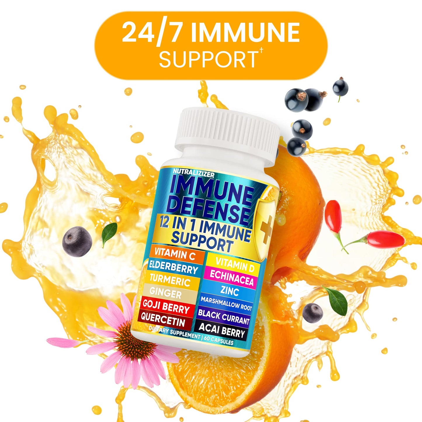12 in 1 Premium Immune Defense Vitamins - Immune Supplement w/Vitamin D3 5000 IU Vitamin С 1000mg Zinс 50mg - Luxe Choice for Premium Immune Support - with Echinacea Elderberry and Ginger - 120 Caps