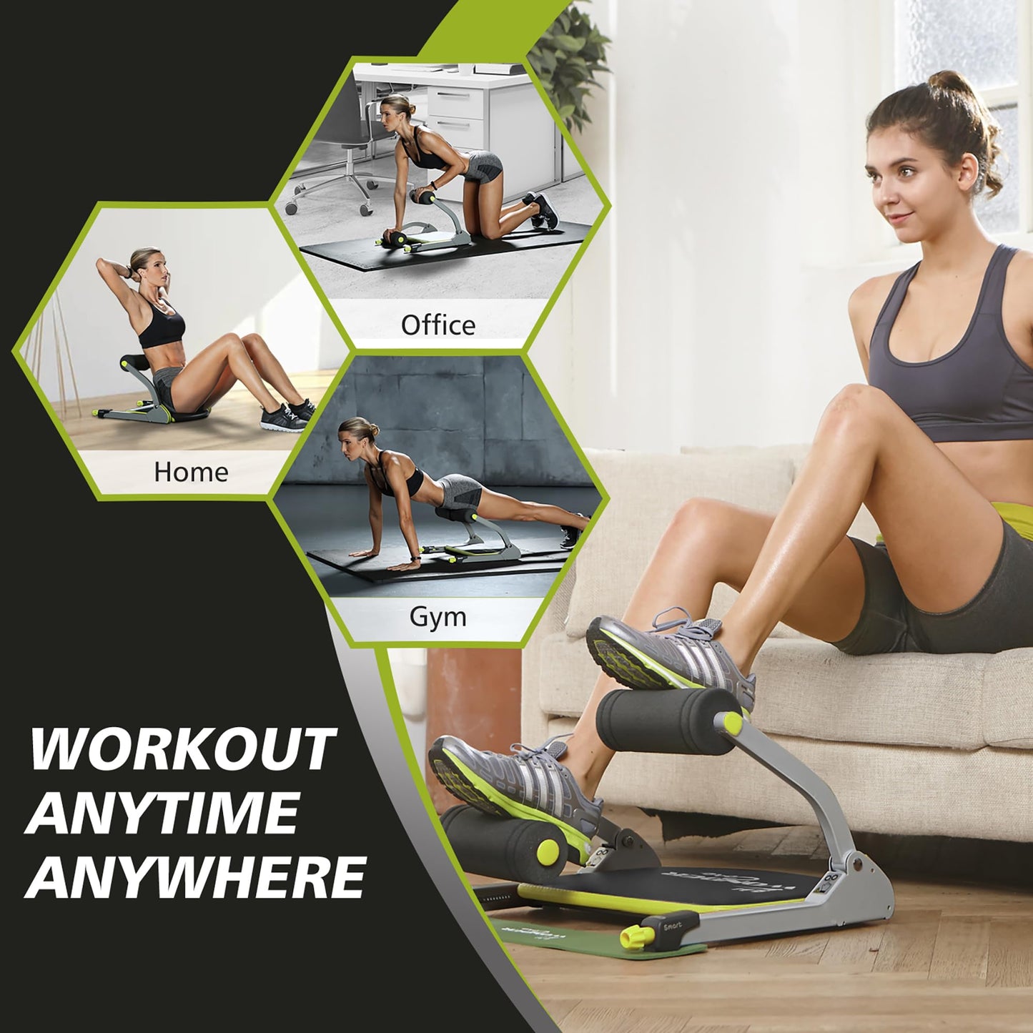 WONDER CORE SMART, Ab Workout Equipment, Sit Up Machine & Exercise Equipment, Ab Crunch Machine for Stomach Workout, Ab Core Trainer Abdominal Machine, Fitness Equipment for Home Gym (Green)