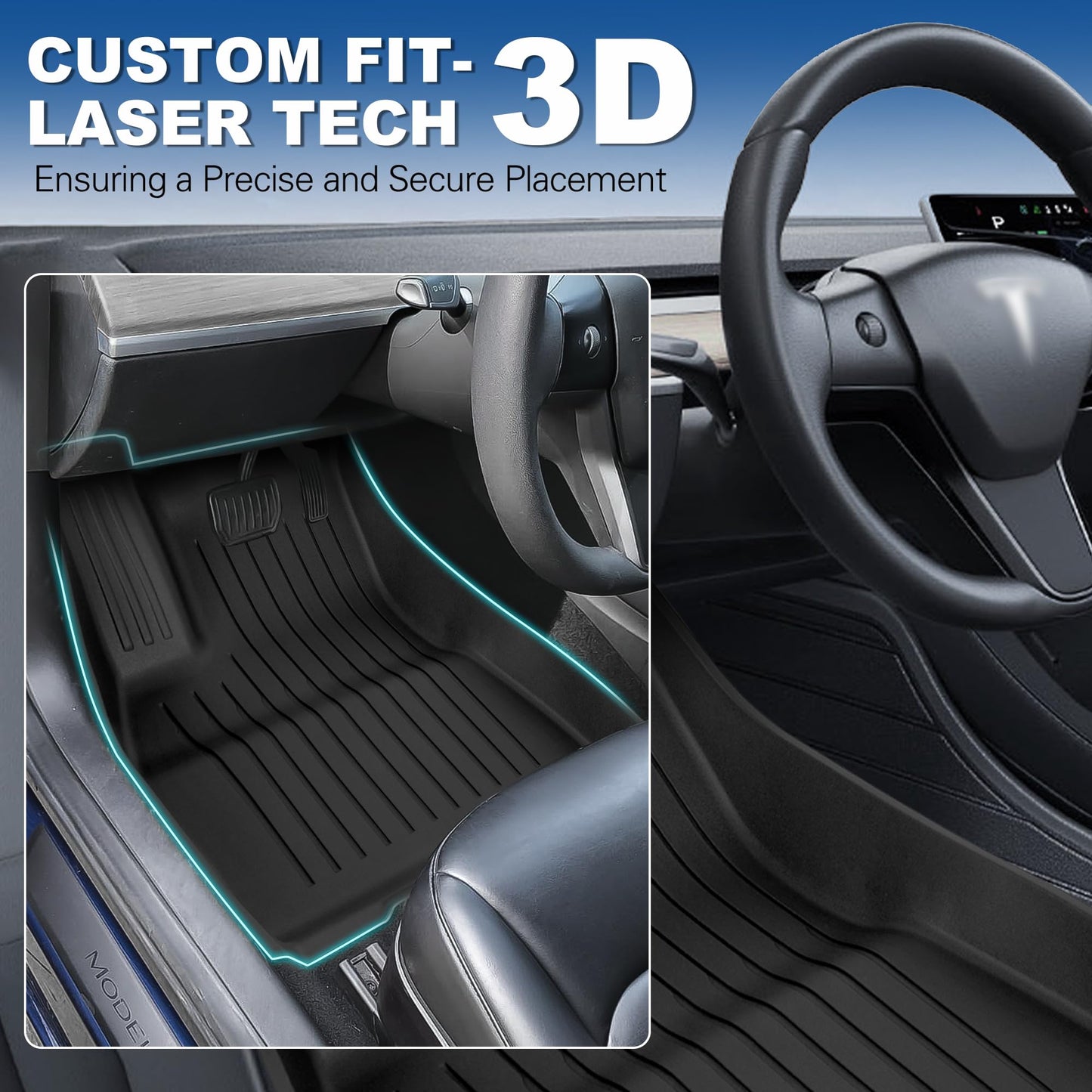 Weize Floor Mats Fit for Tesla Model 3 Highland 2025 2024, TPE All Weather Cargo Liner Floor Mats and Cargo Trunk Mats Accessories Front Rear Cargo Mat Full Set
