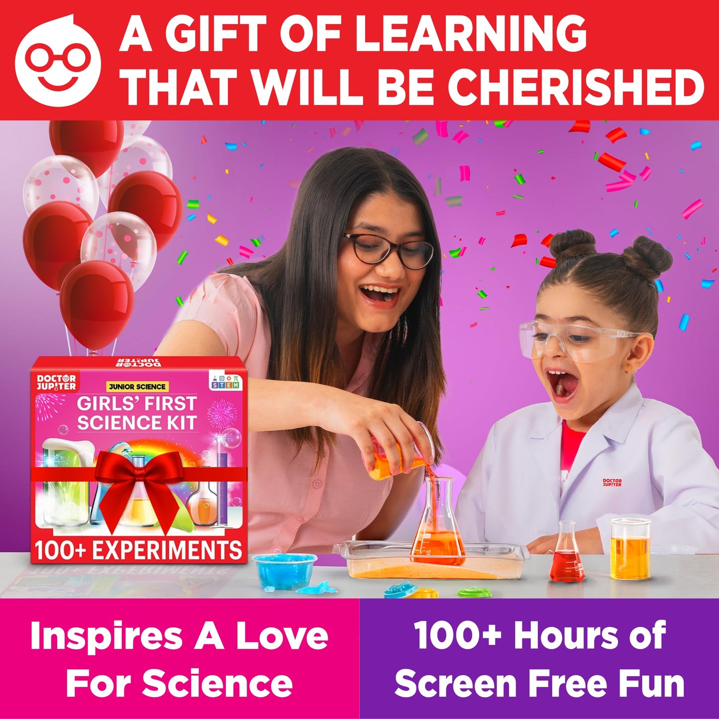 Doctor Jupiter Girls First Science Experiment Kit for Kids Ages 4-5-6-7-8| Birthday Gift Ideas for 4-8 Year Old Girls| STEM Learning & Educational Toys