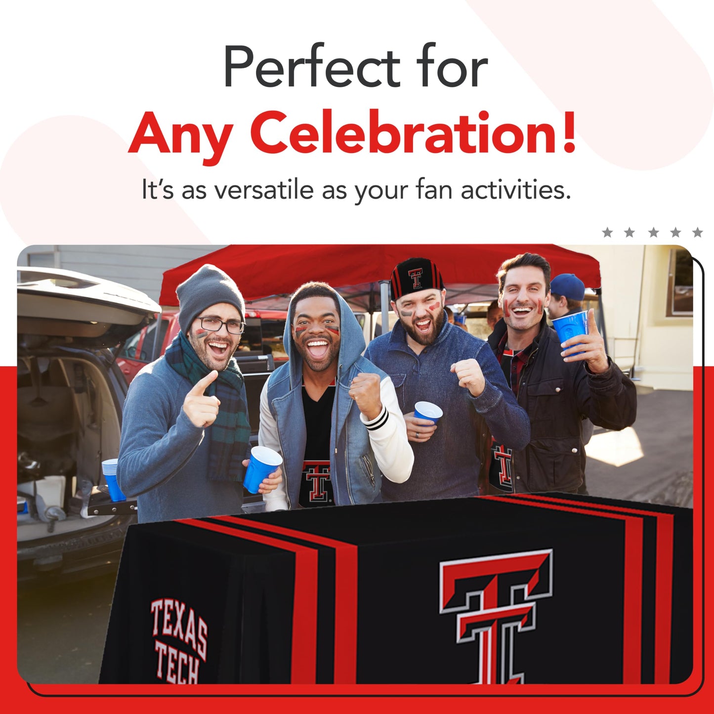 Victory Corps Texas Tech Red Raiders 6' College Sports Printed Table Throw - NCAA Licensed - Polyester Draped - School Tablecloth (Black, Red)