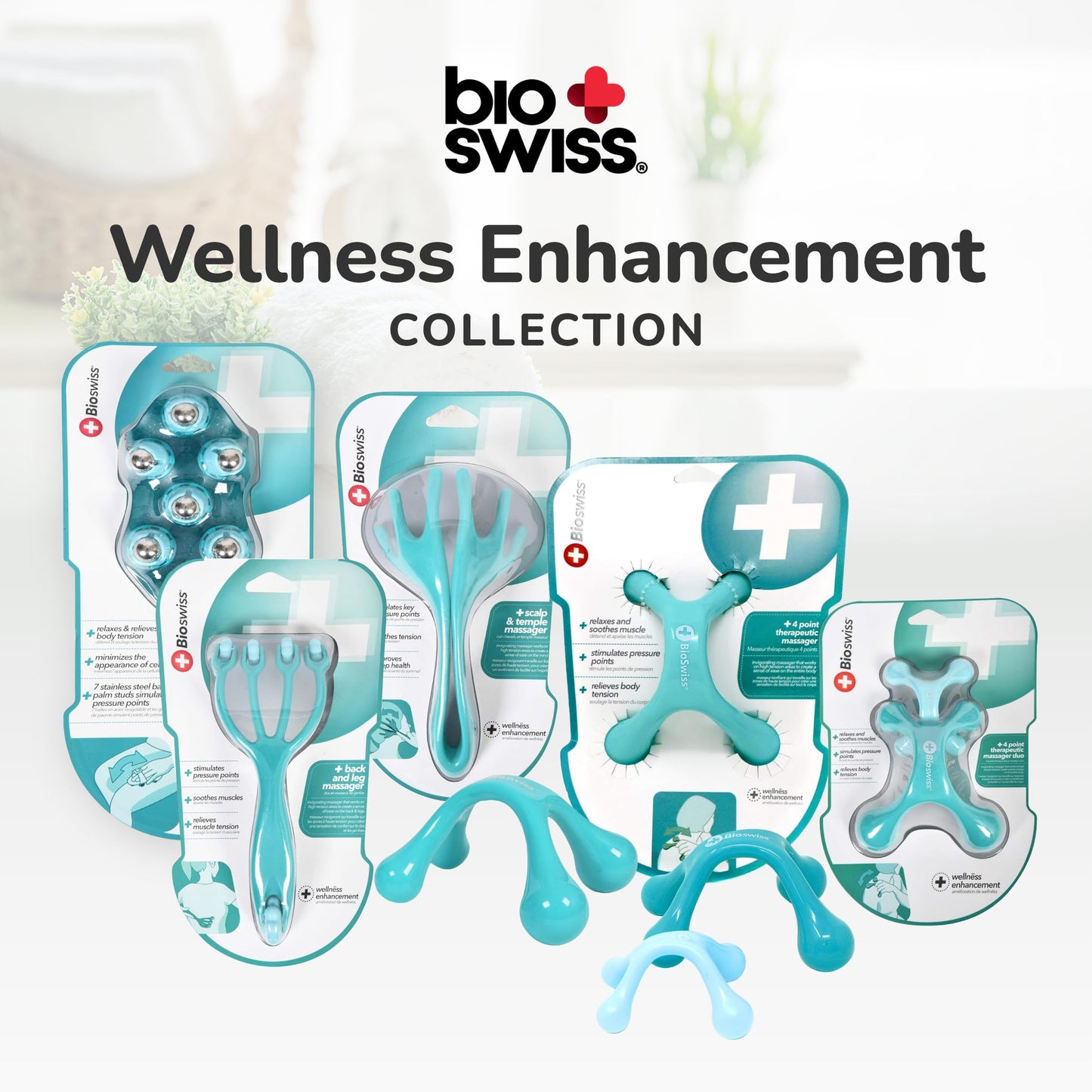 BioSwiss 2-Pack Full Body Massager, 4 Legged Pressure Point Hand Held Massage Tool for Back and Neck Massaging, One Large One Small